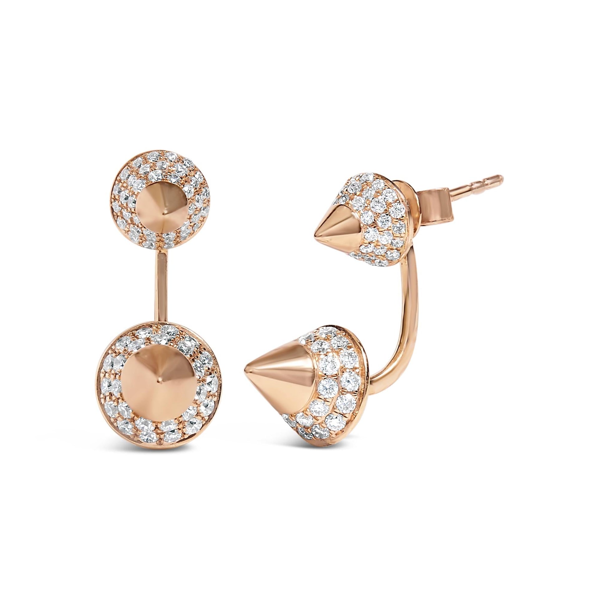 14K Rose Gold 1.00 Cttw Diamond Double Cone Jacket Stud Earring (G-H Color, SI1-SI2 Clarity)