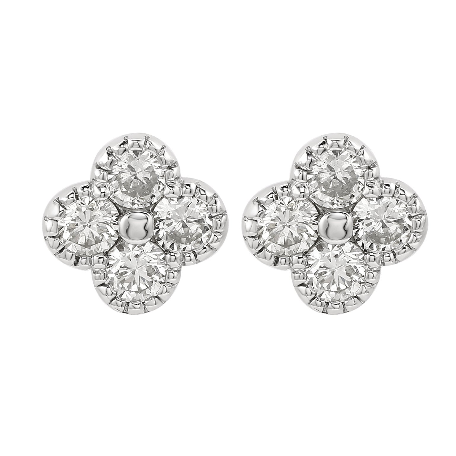 Suzy Levian White Gold 7/10 CTTW Diamond Clover Stud Earrings