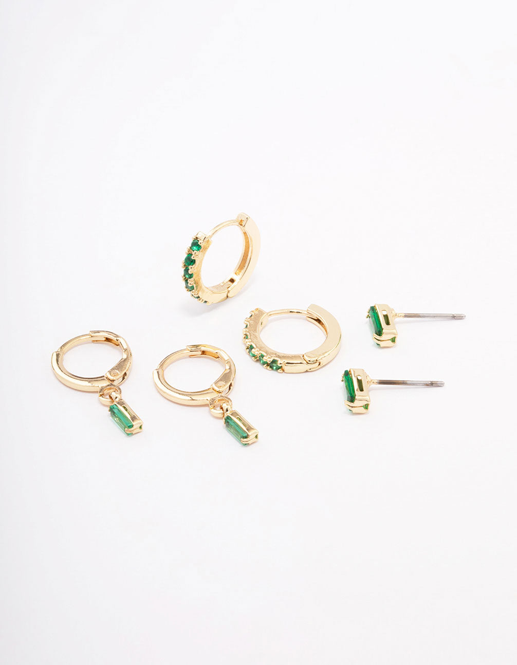 Lovisa Gold Plated Emerald Green Baguette Stud & Huggie Earring Pack
