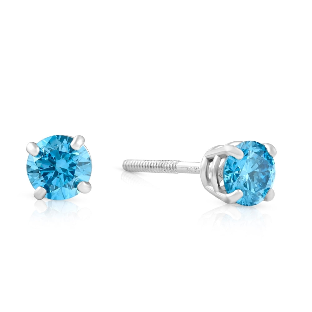 1/2 CT Blue Lab Grown Diamond Studs Screw Back 14K White Gold Earrings