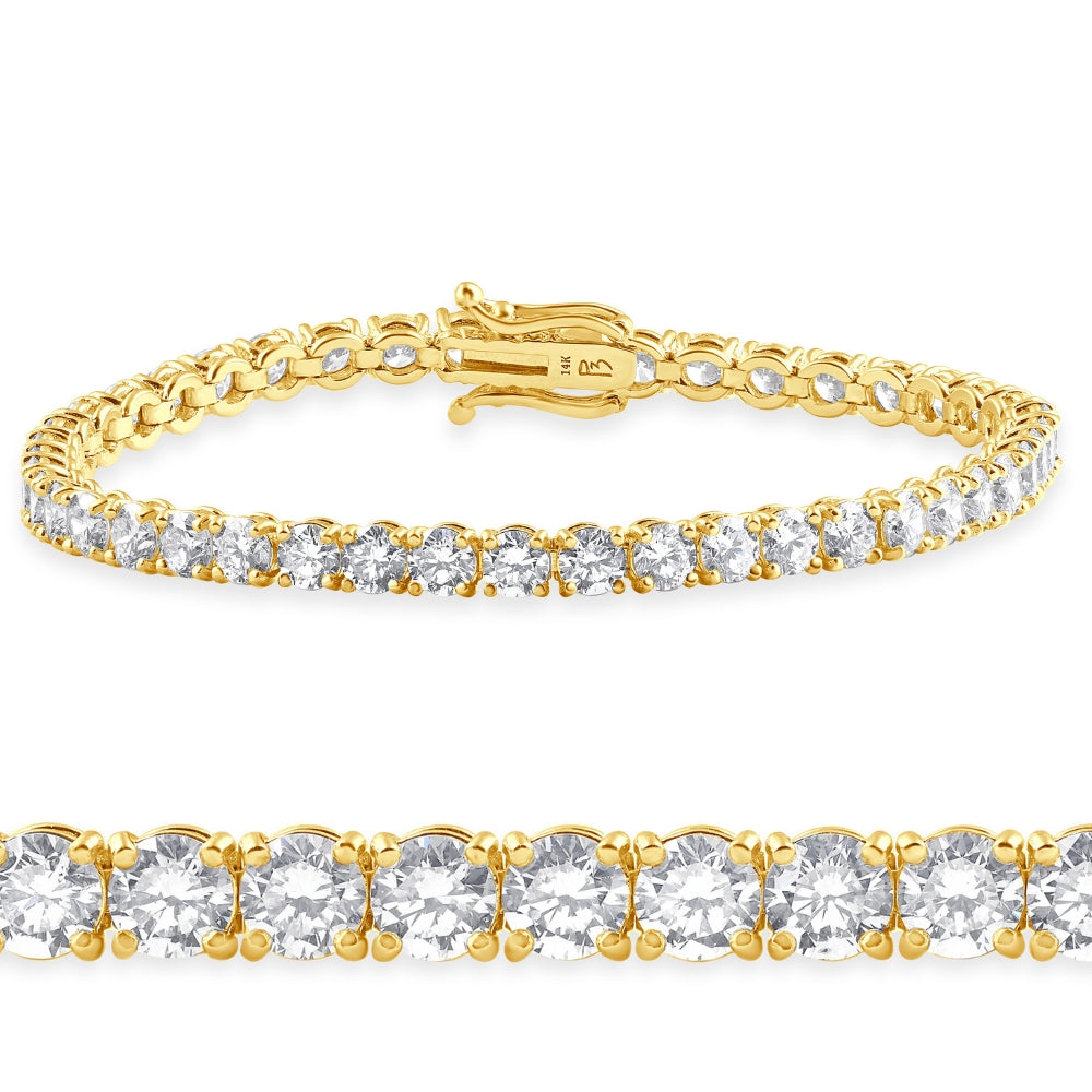 10 Ct Lab Grown Diamond Tennis Bracelet 14K Yellow Gold 7'