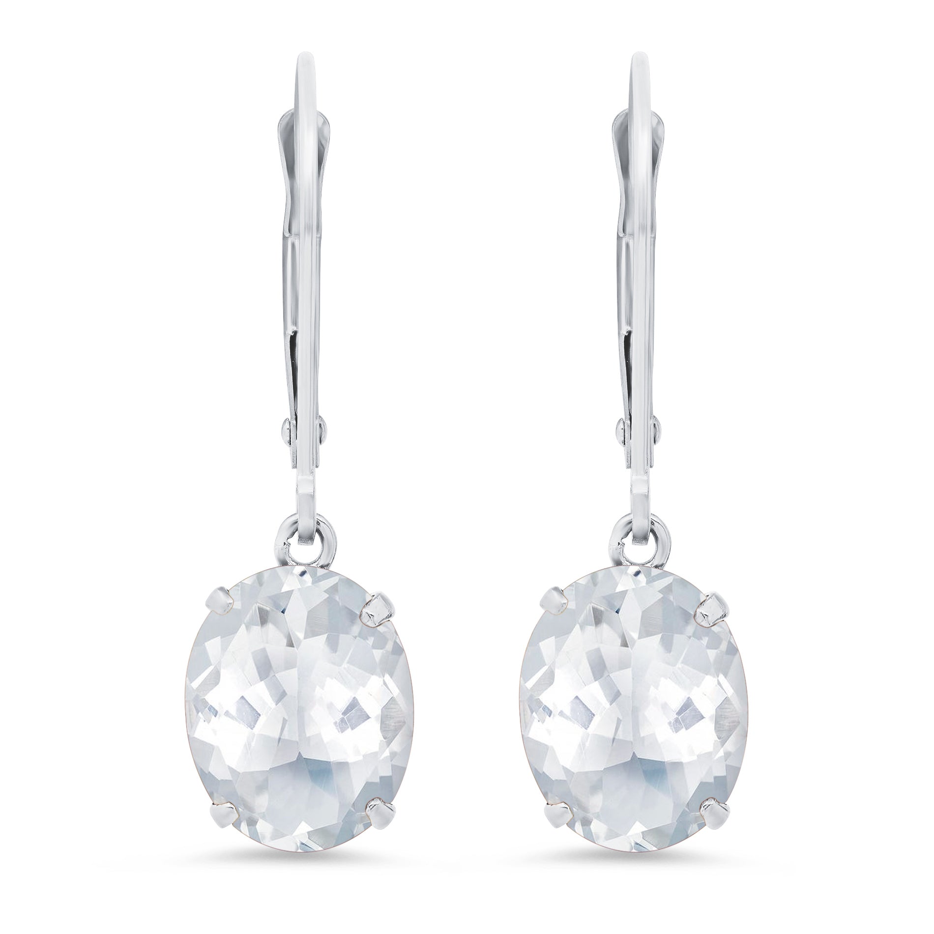 14K White Gold 8X10mm Oval Gemstone Dangle Earrings