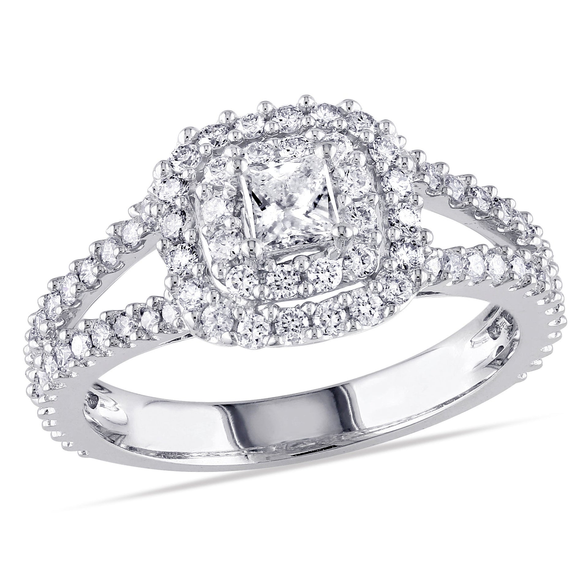 Mimi & Max 1ct TW Princess Cut Halo Diamond Engagement Ring 14k White Gold