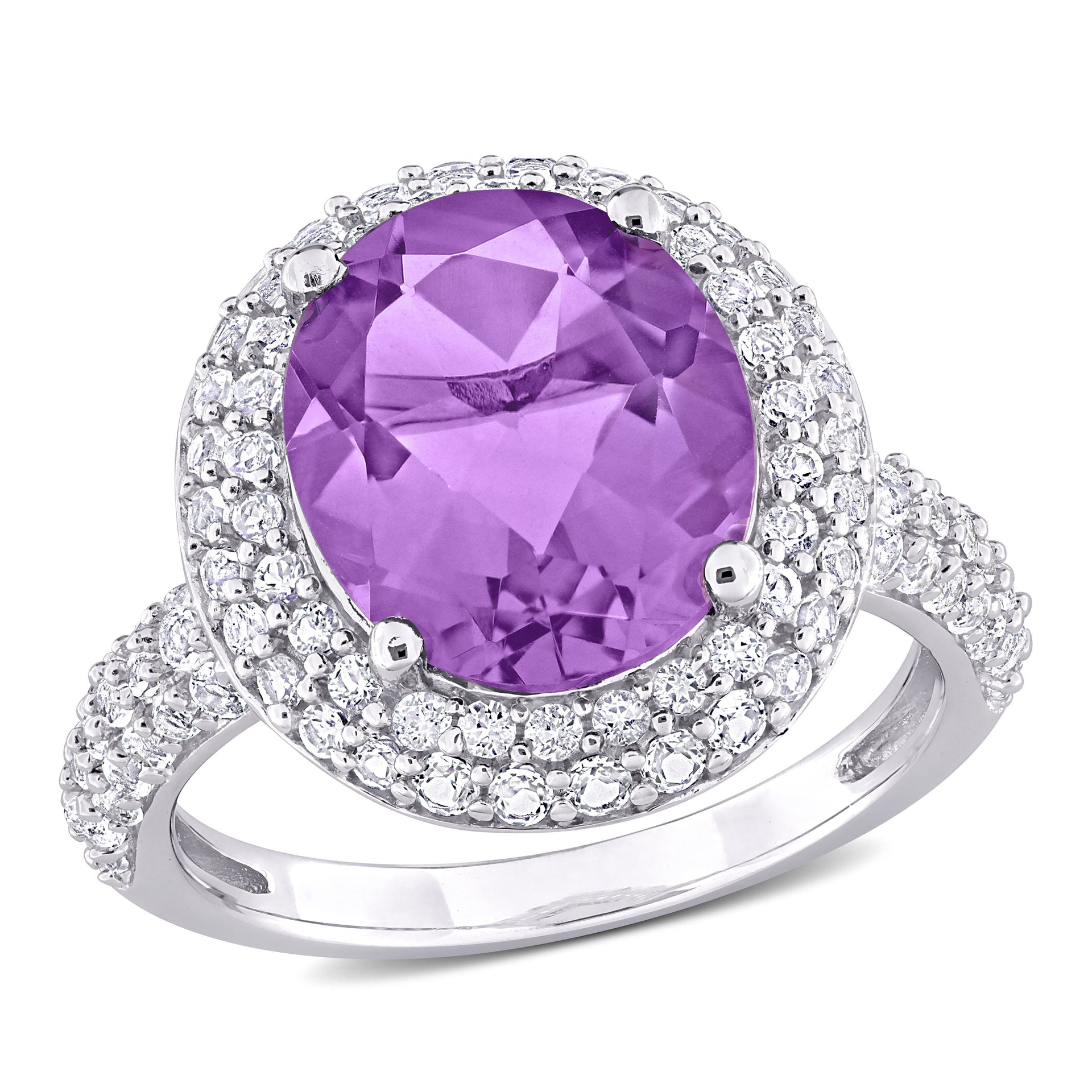 Mimi & Max 5 1/3ct TGW Oval-Cut Amethyst and White Topaz Double Halo Ring in Sterling Silver