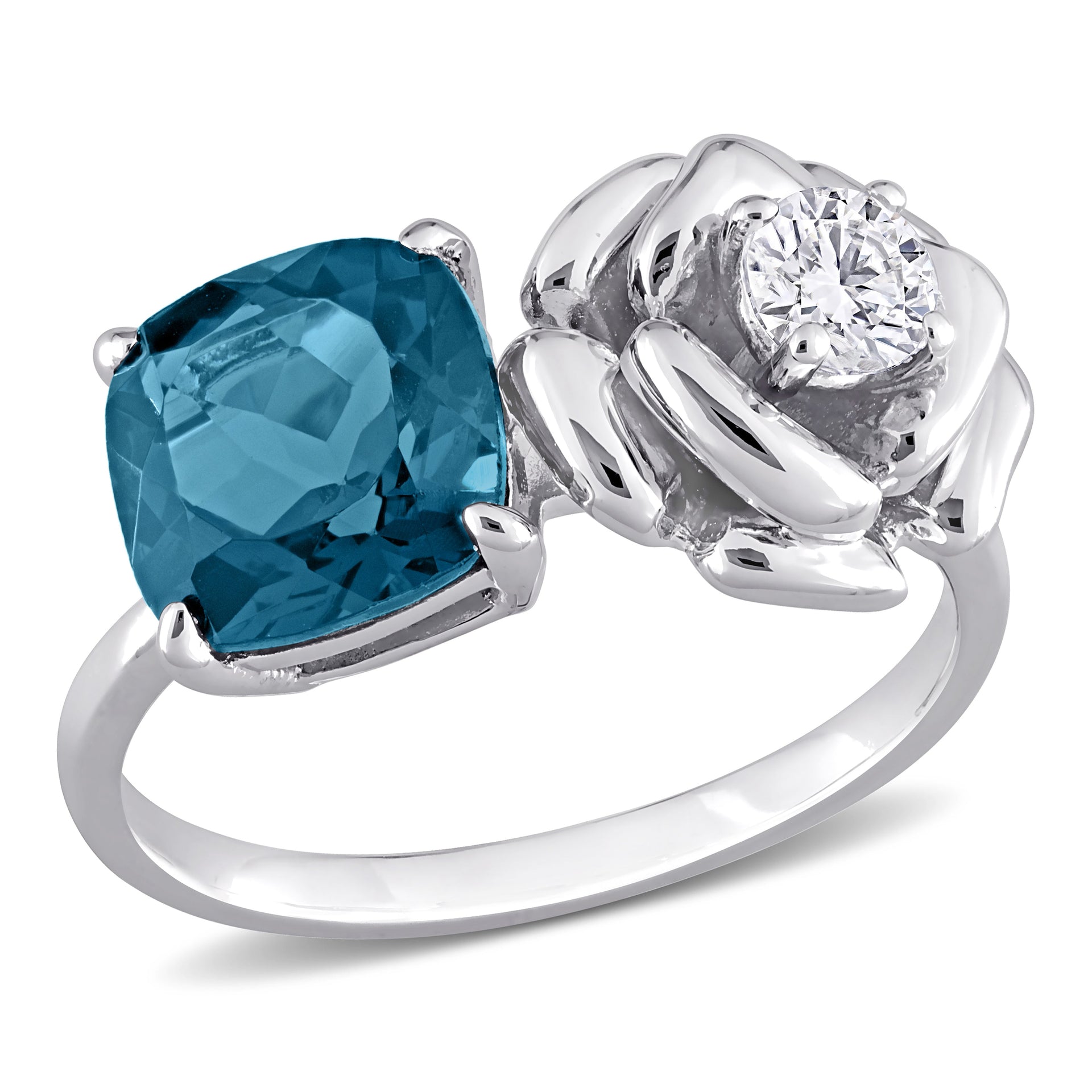 Mimi & Max Womens 2 7/8ct TGW Cushion-Cut London Blue Topaz and White Topaz 2-Stone Rose Ring in Sterling Silver