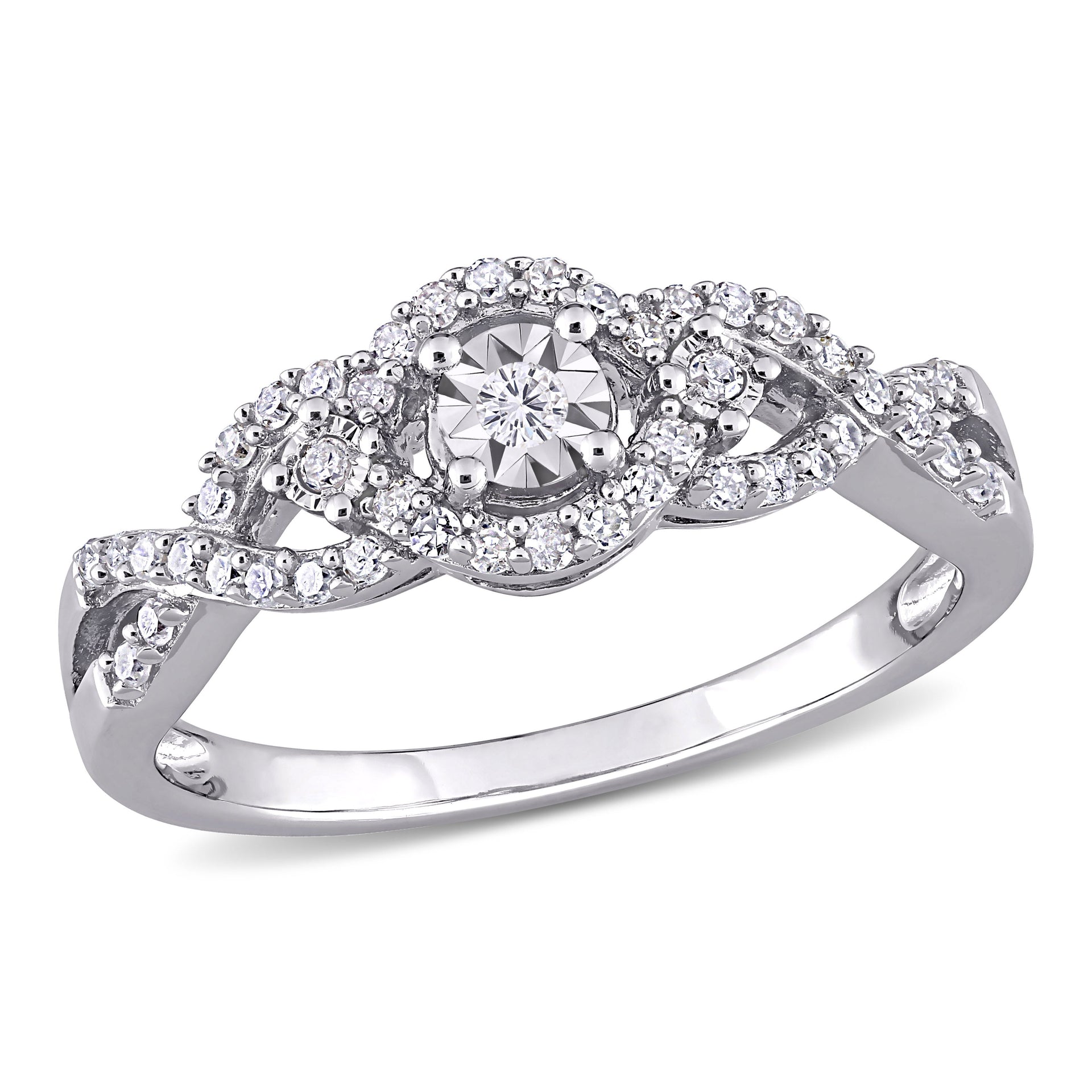 1/4 ct TW Diamond Swirl Halo Ring in Sterling Silver