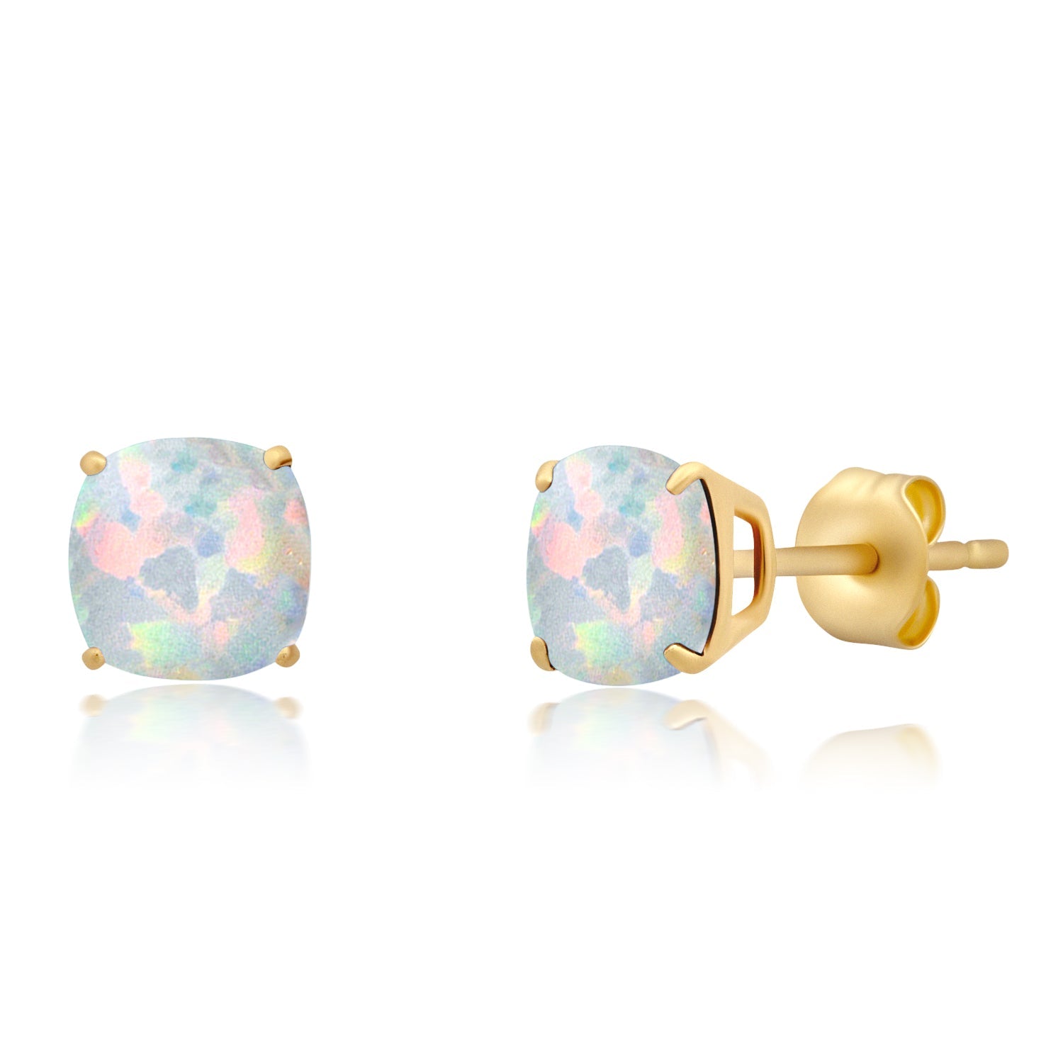 14k Yellow Gold 6MM Cushion Cut Gemstone Stud Earrings