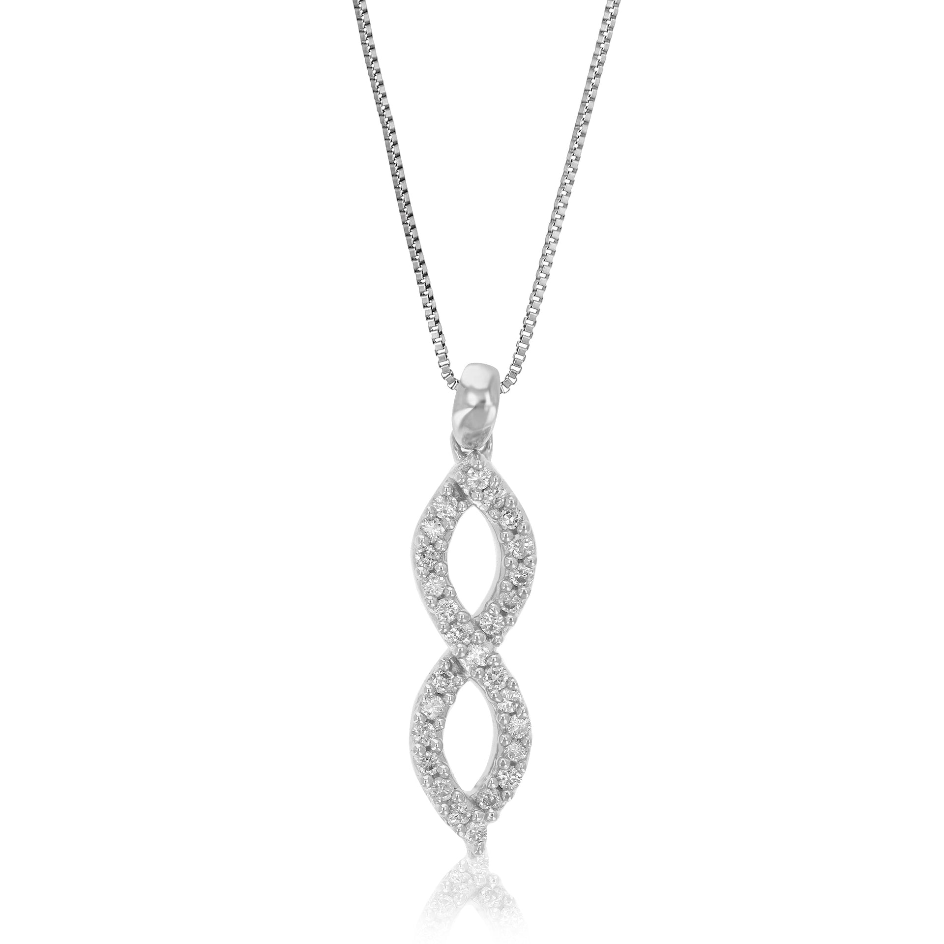 1/10 cttw Lab Grown Round Diamond Infinity Pendant Necklace .925 Sterling Silver For Women 1/5 Inch With 18 Inch Chain