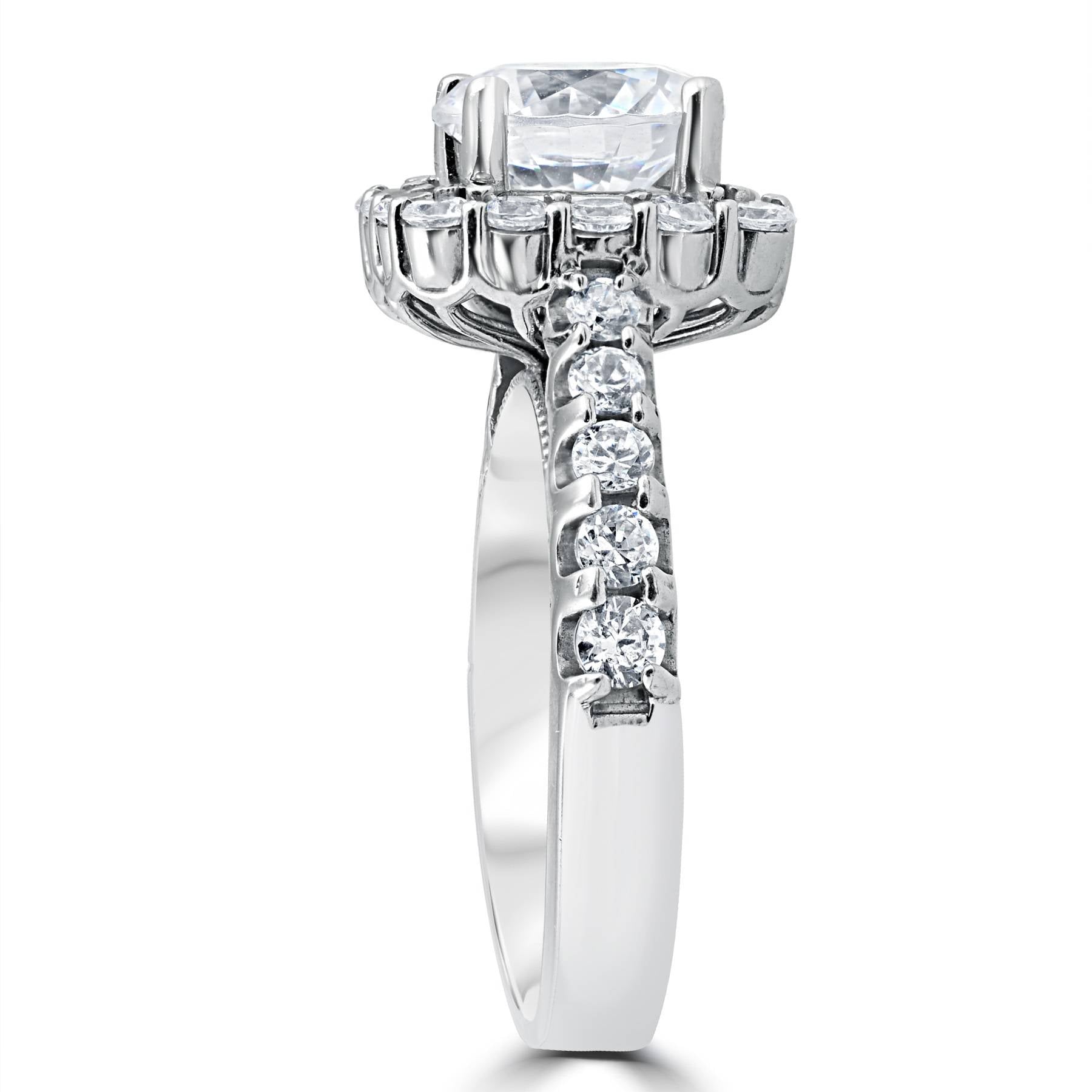 3Ct (2 CT center) Cushion Halo Lab Grown Diamond Engagement Ring 14K White Gold