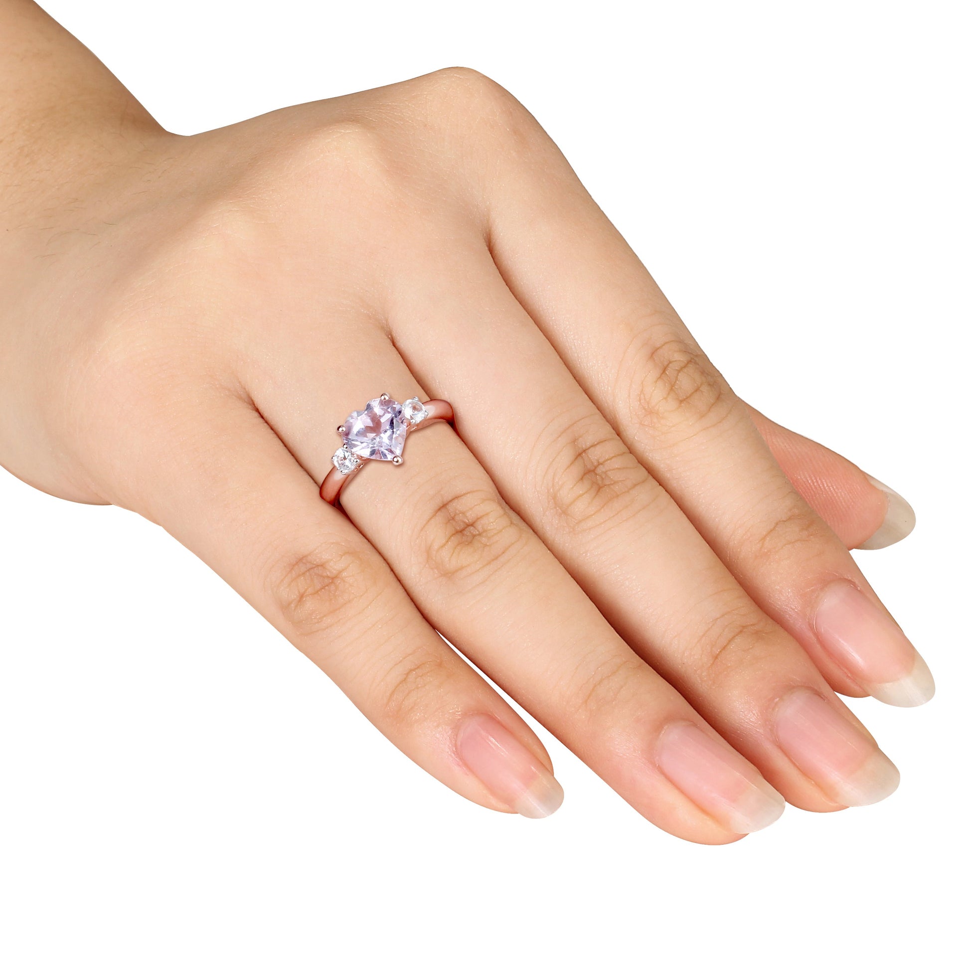 Rose de France and Created White Sapphire Heart Ring in Rose Plated Sterling Silver