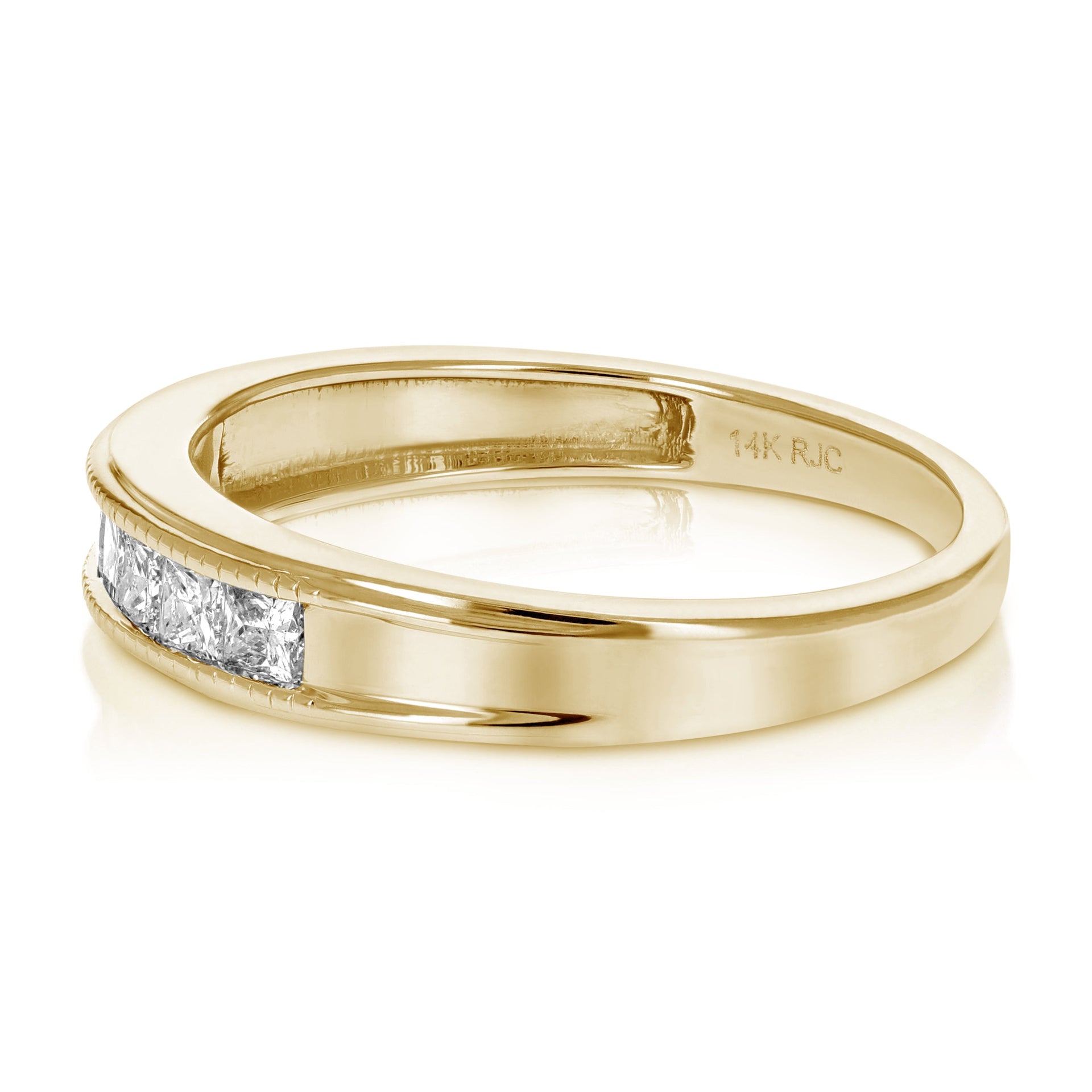 1/2 Cttw Princess Cut Diamond Wedding Band With Milgrain 14K Gold 7 Stones
