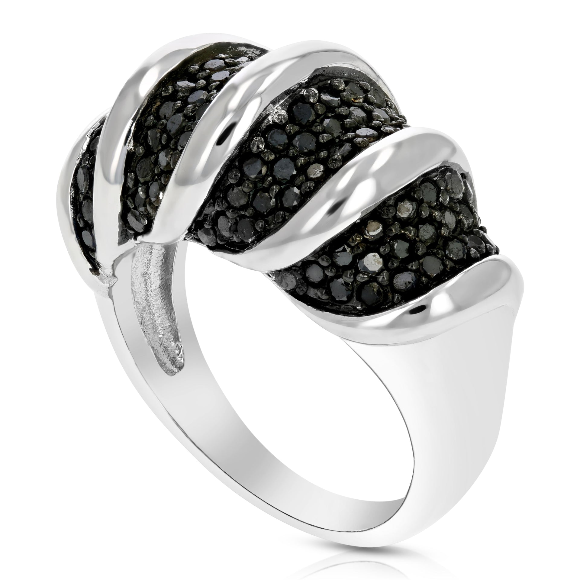 1.30 cttw Black Diamond Ring .925 Sterling Silver with Rhodium Plating