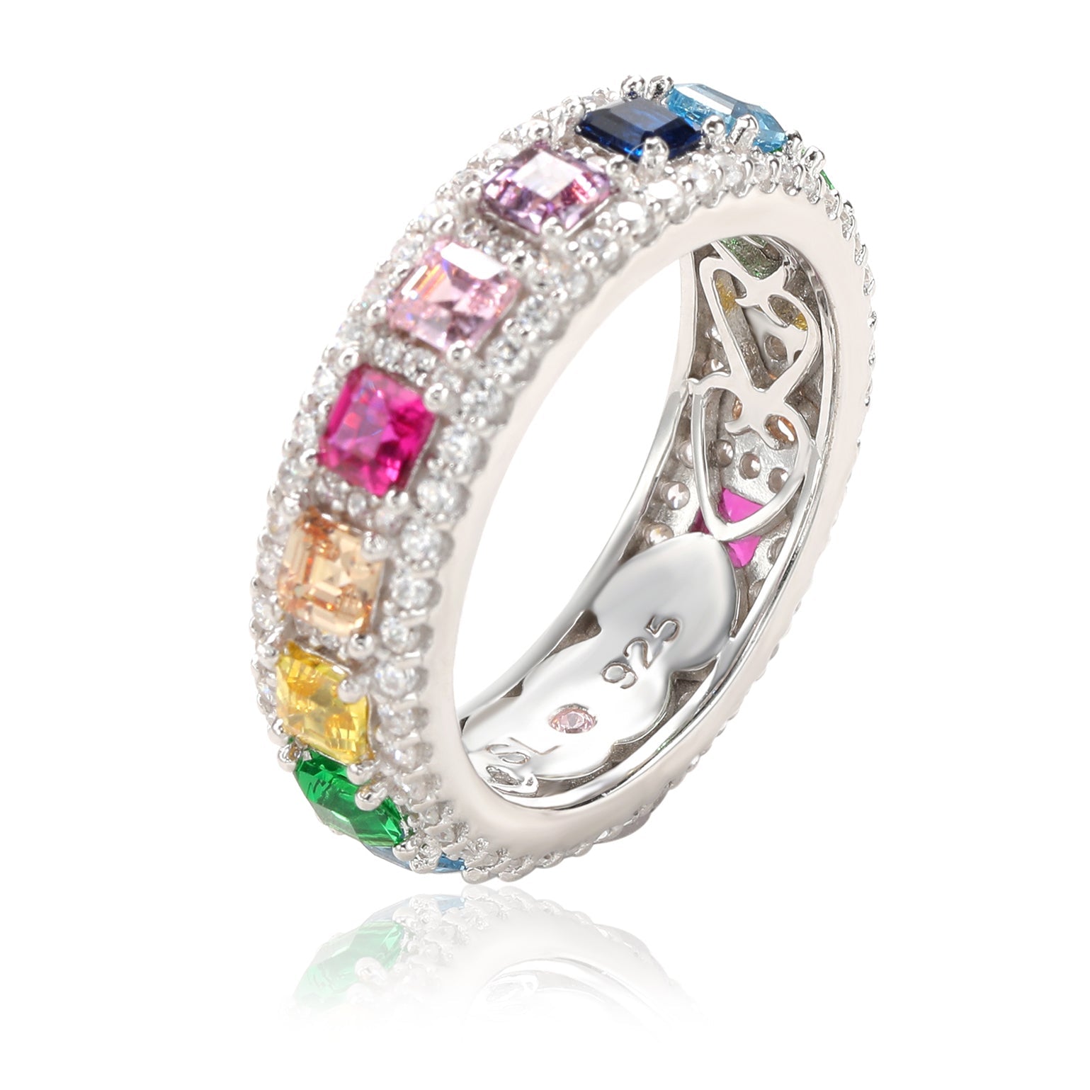 Suzy Levian Sterling Silver Rainbow Cubic Zirconia Modern Eternity Band