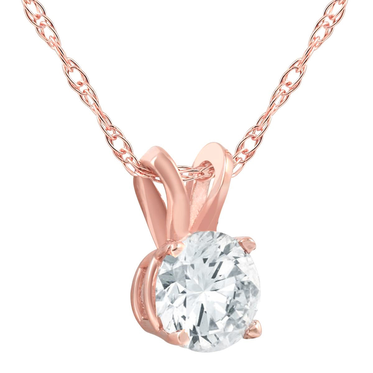 1/2 CT Rose Gold Round Diamond Solitaire Pendant 14K