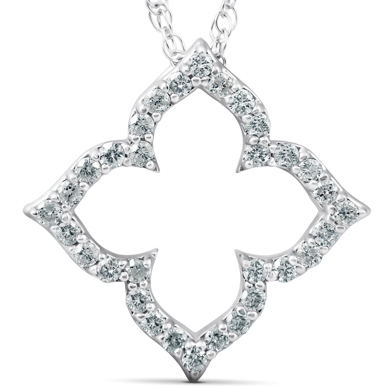 1/3 Ct Diamond Floral Designer Pendant 14k White Gold
