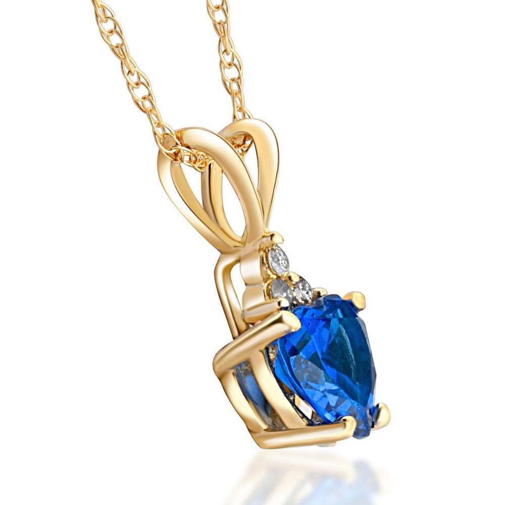 1/2 CT Diamond & Blue Sapphire Heart Pendant 10K Yellow Gold