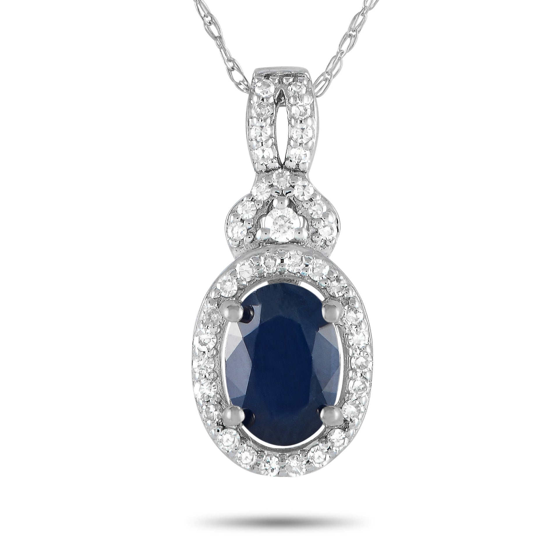 LB Exclusive 14K White Gold 0.15ct Diamond and Sapphire Necklace PD4-15738WSA