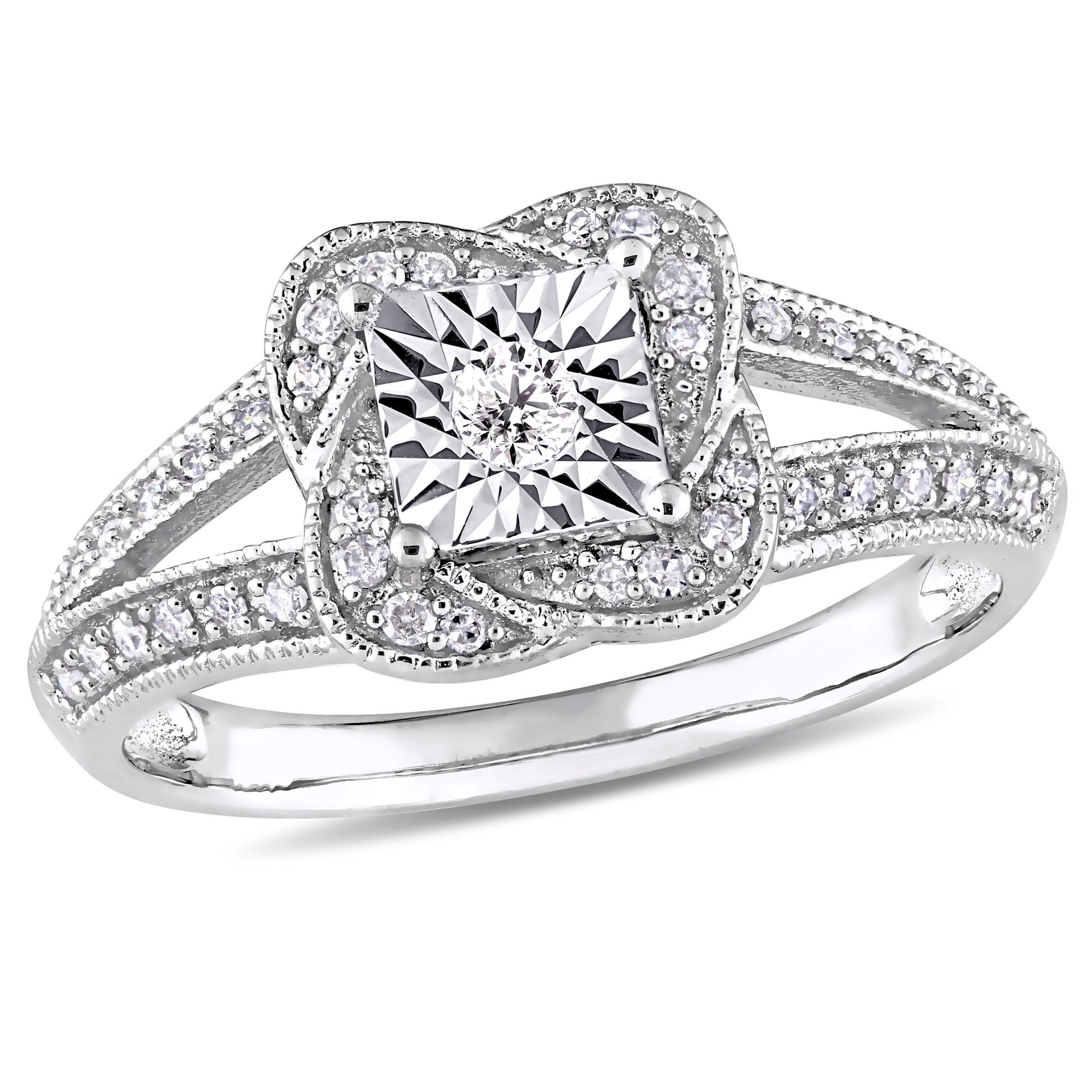 Mimi & Max 1/5ct TW Diamond Vintage Split Shank Ring 10k White Gold