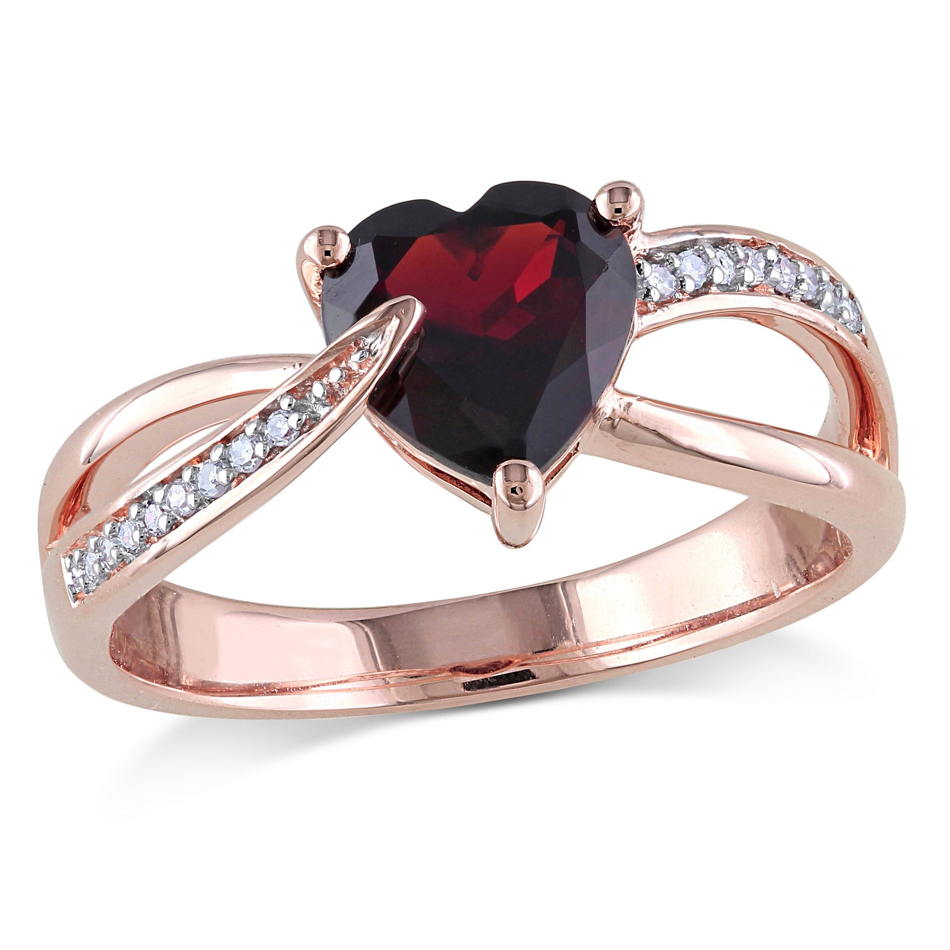 Heart Shaped Garnet Ring with Diamonds in 10k Rose Gold