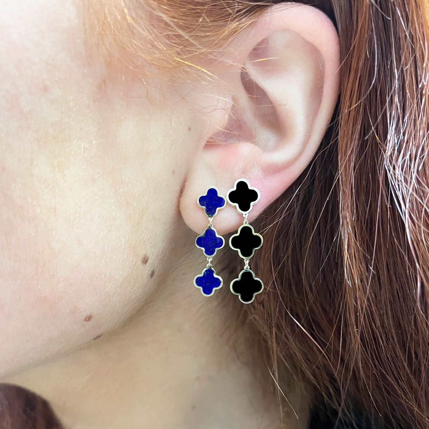 Lapis Clover Dangle Earrings 1.25 Inches