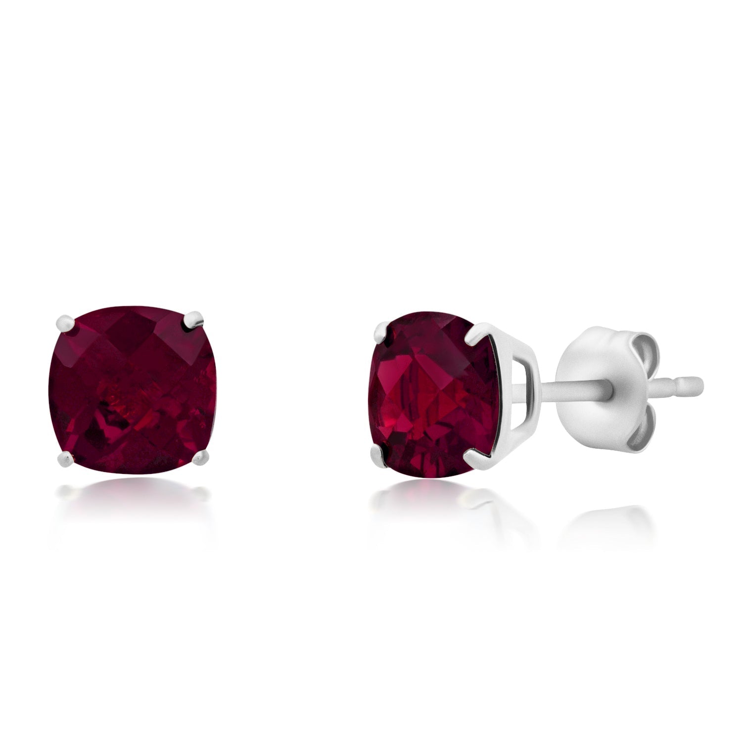14k White Gold 6MM Cushion Cut Gemstone Stud Earrings