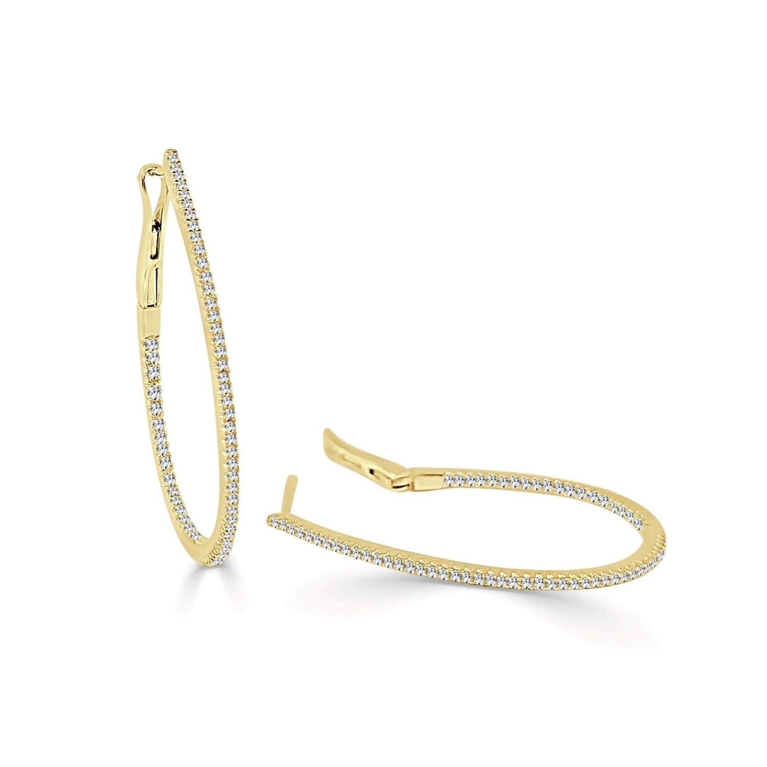 14k Gold & Diamond Skinny Hoop Earrings 1.25'