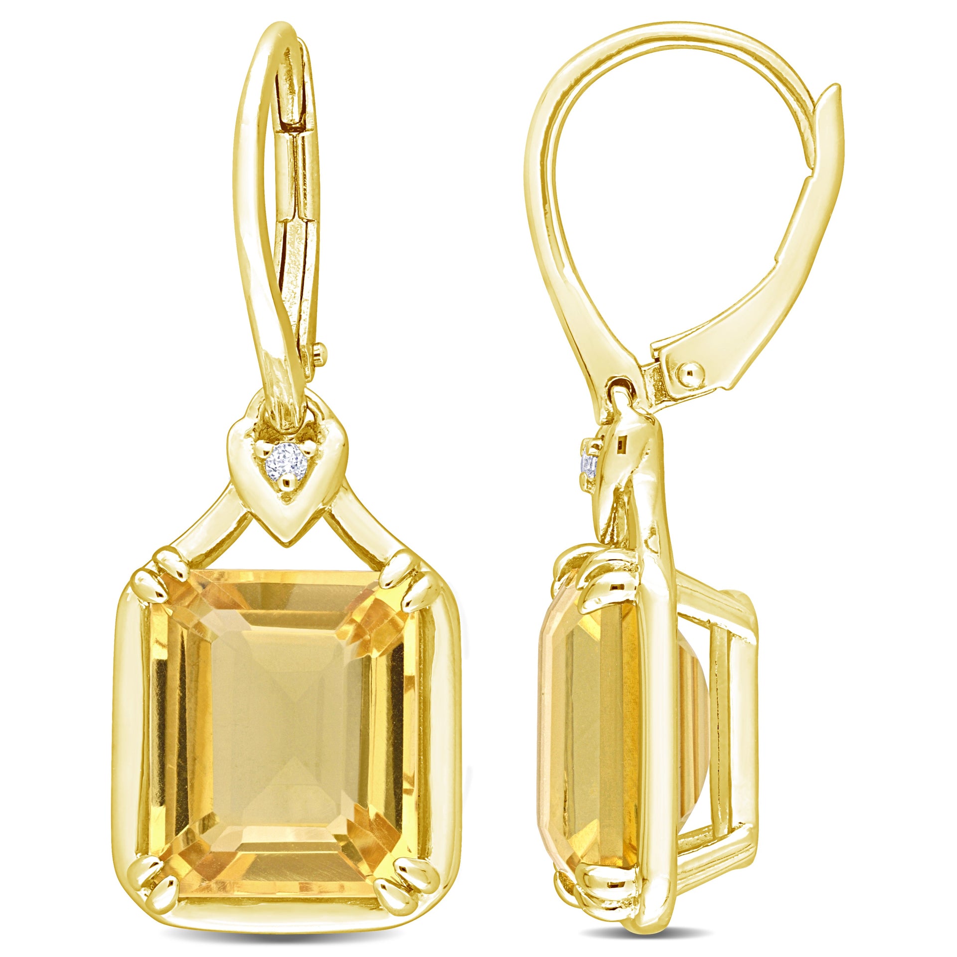 Mimi & Max Womens 13 1/6ct TGW Octagon Cut Citrine and White Topaz Leverback Drop Earrings in Yellow Plated Sterling Silver