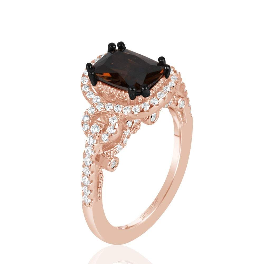 Suzy Levian Rose Sterling Silver Brown Chocolate and White Cubic Zirconia Engagement Ring