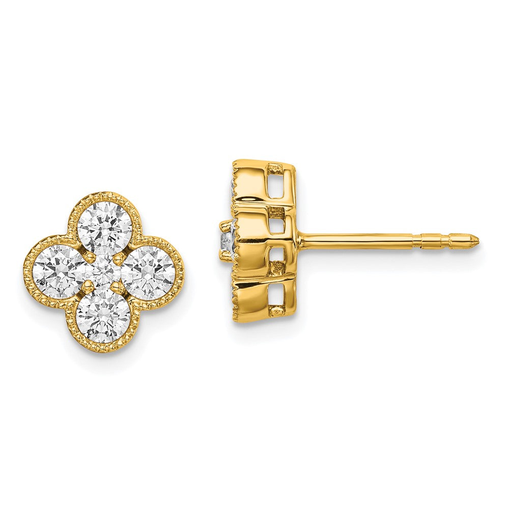 14k Yellow Gold 1 CT Lab Grown Diamond Bloom Floral Stud Earrings