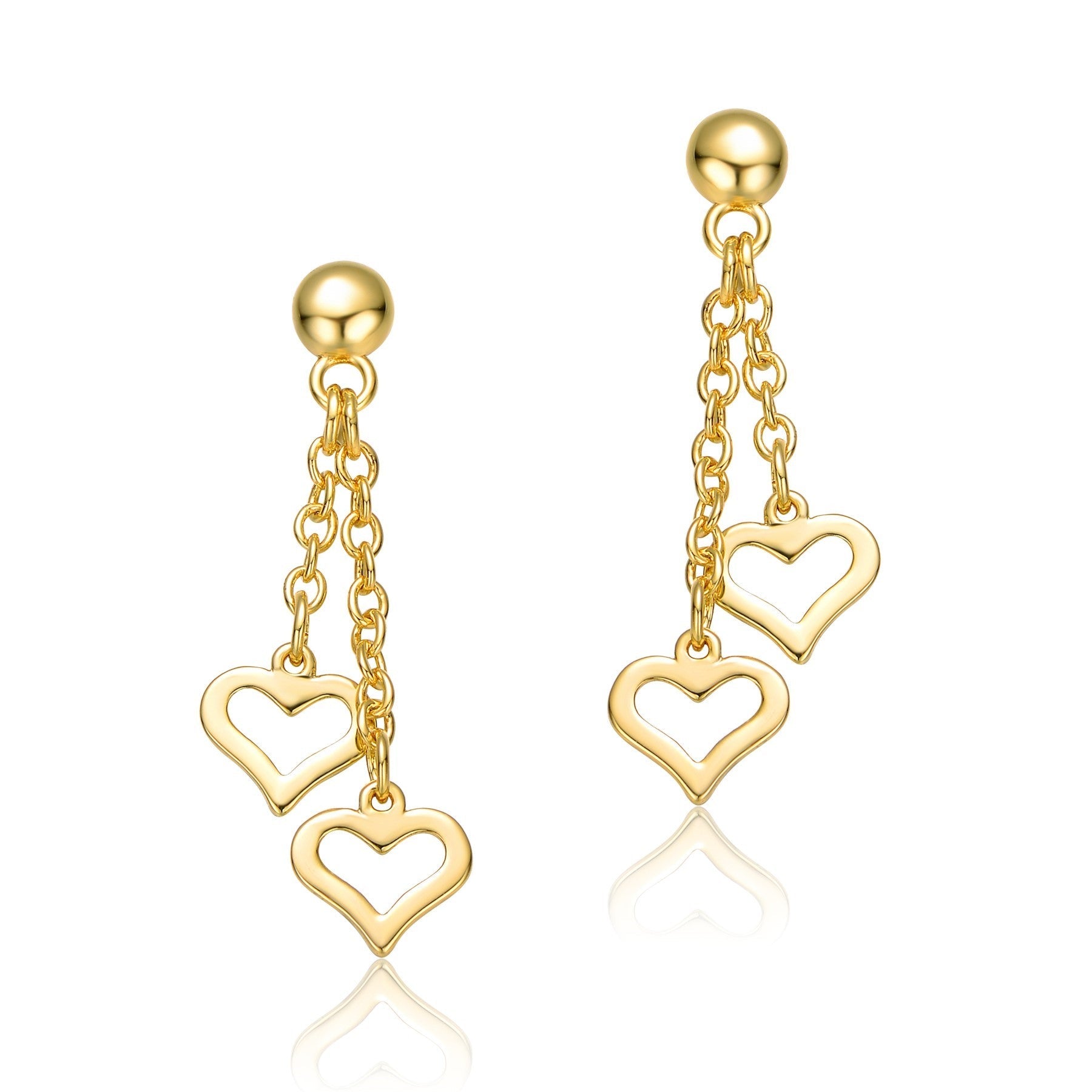 RG Young Adults/Teens 14k Yellow Gold Plated Double Heart Halo Dangle Chain Drop Earrings