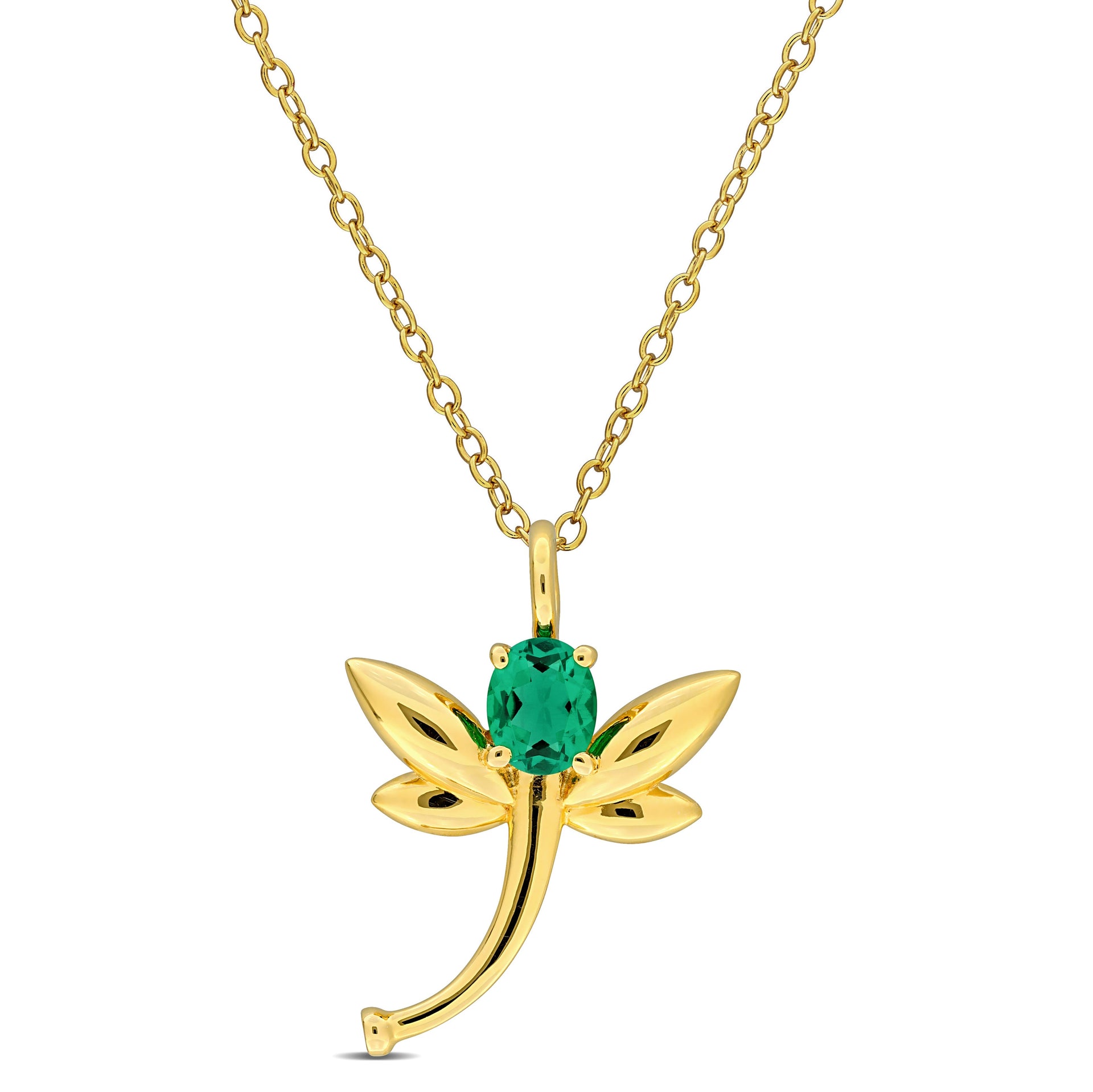 Mimi & Max 1/3ct TGW Created Emerald Diamond Accent Dragonfly Necklace Yellow Silver-18 in