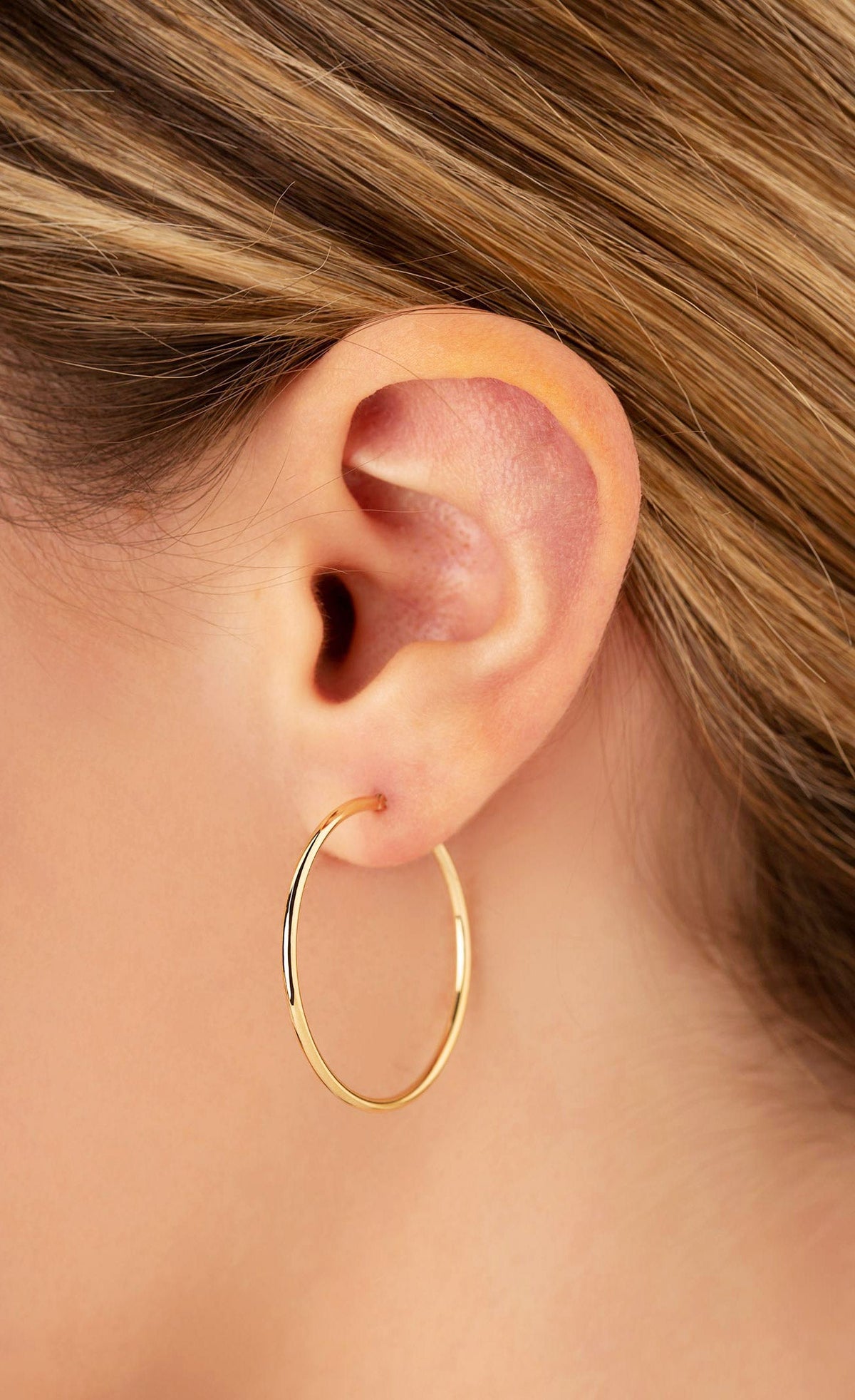 Large Thin 1.95 Inch Gold Hoop Earrings