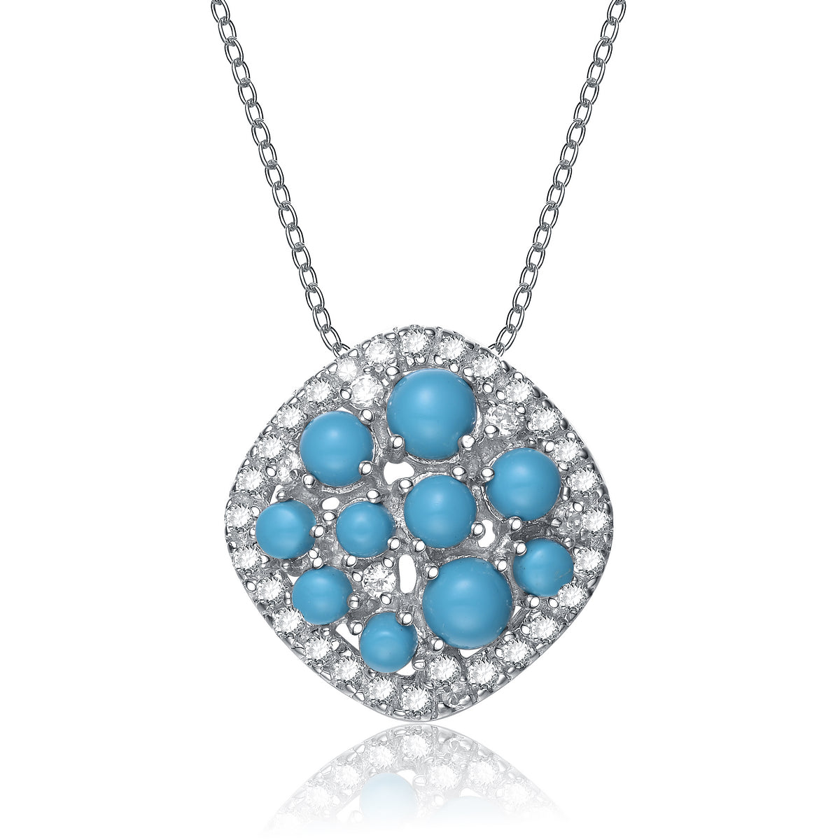 Gv Sterling Silver Turquoise Cubic Zirconia Unique Style Pendant