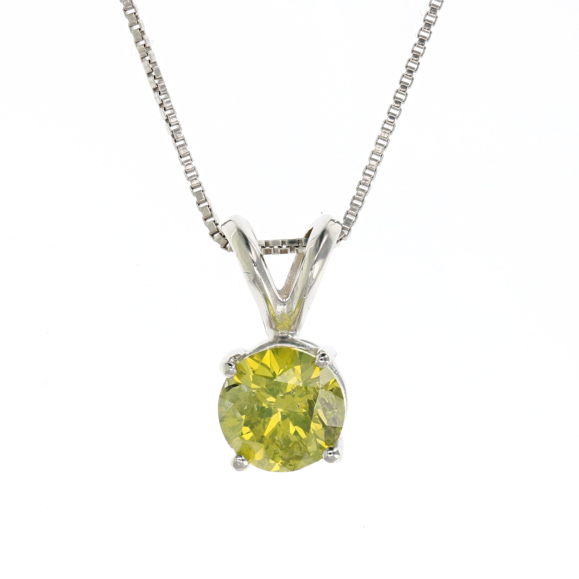 1 cttw Yellow Diamond Solitaire Pendant Necklace 14K White Gold Round with Chain