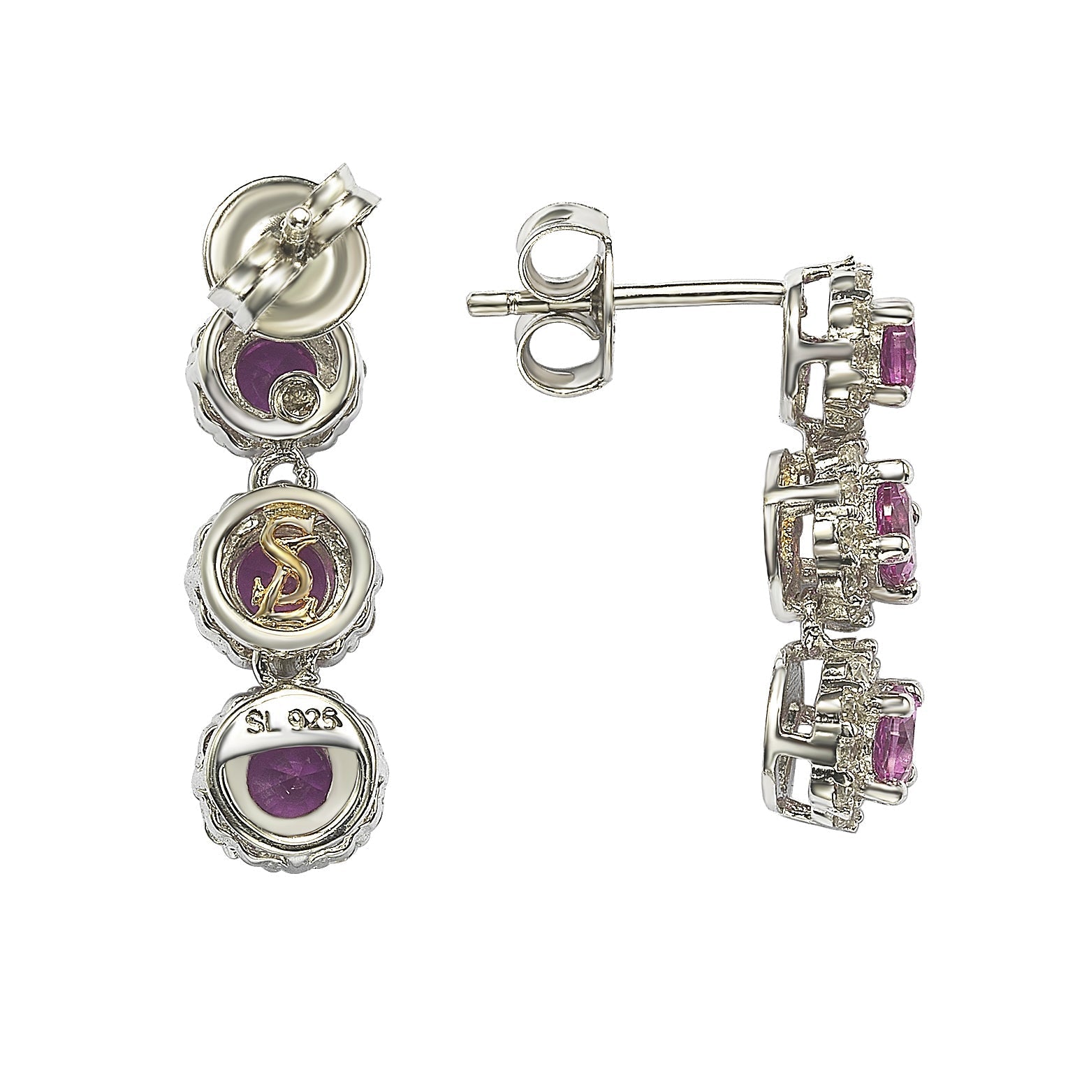 Suzy Levian Sterling Silver Pink Sapphire & Diamond Accent Circle Dangle Earrings