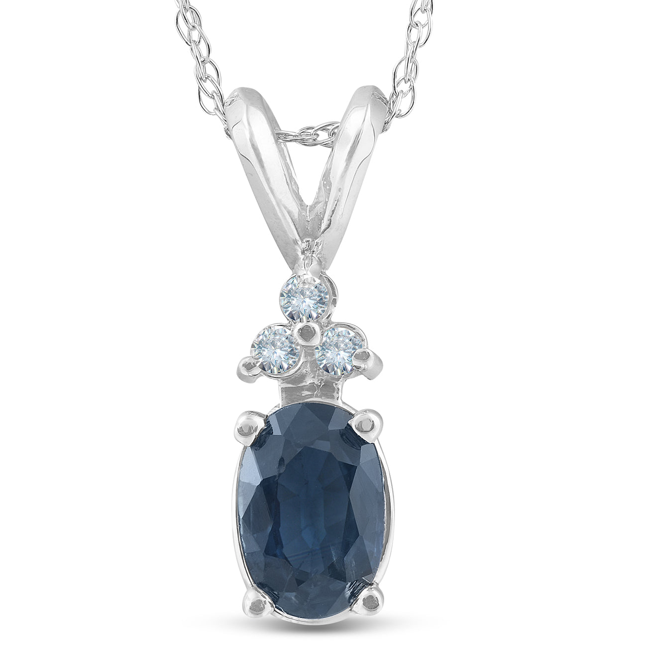 1/2 CT Blue Sapphire Oval Shaped & Diamond Pendant 14K White Gold