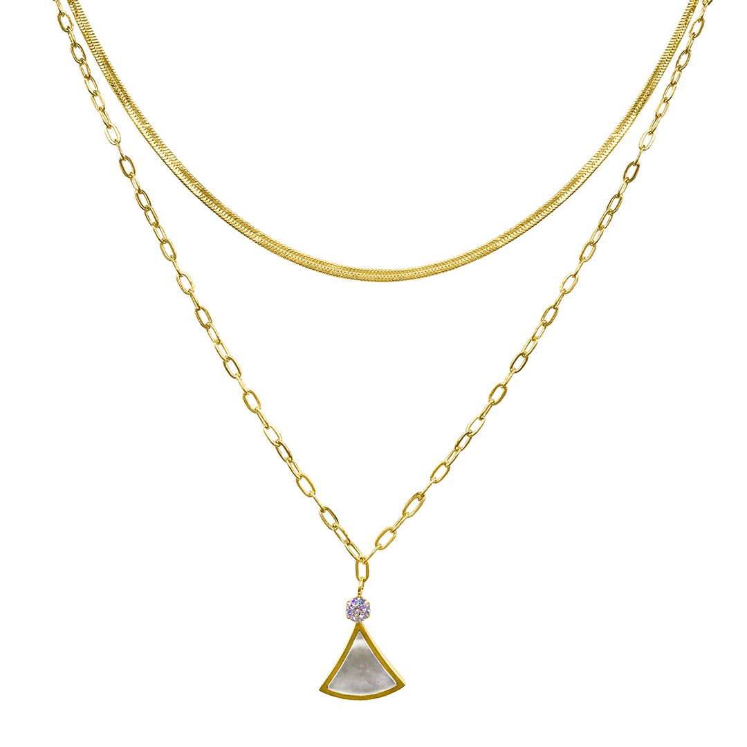 Adornia Layered Mixed Chain Ginko Leaf Necklace gold