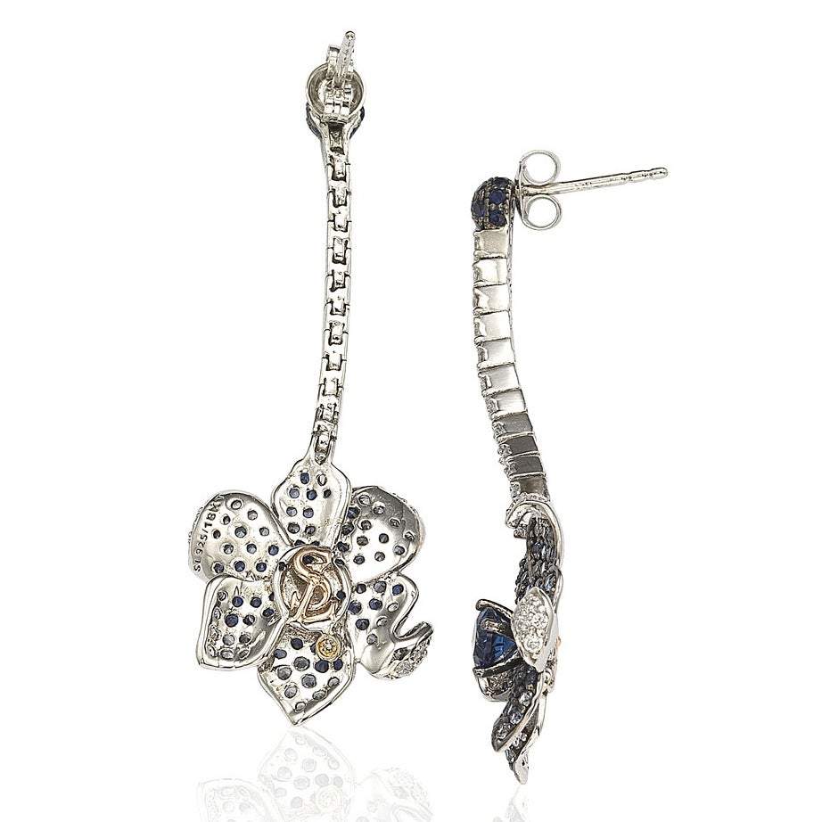 Suzy Levian Sapphire and Diamond in Sterling Silver Earring