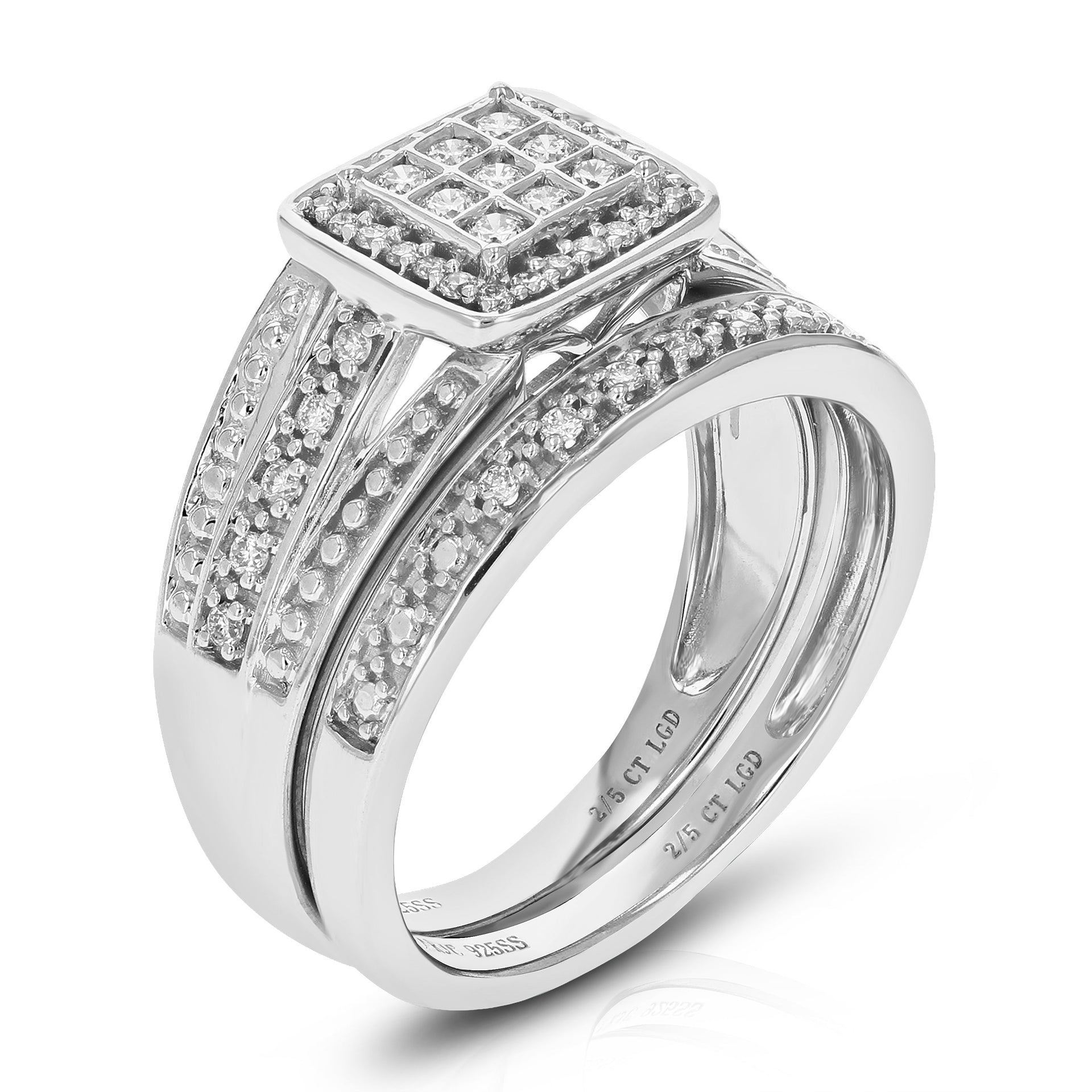2/5 cttw Round Cut Lab Grown Diamond Bridal Set 49 Stones .925 Sterling Silver Prong Set Size 7