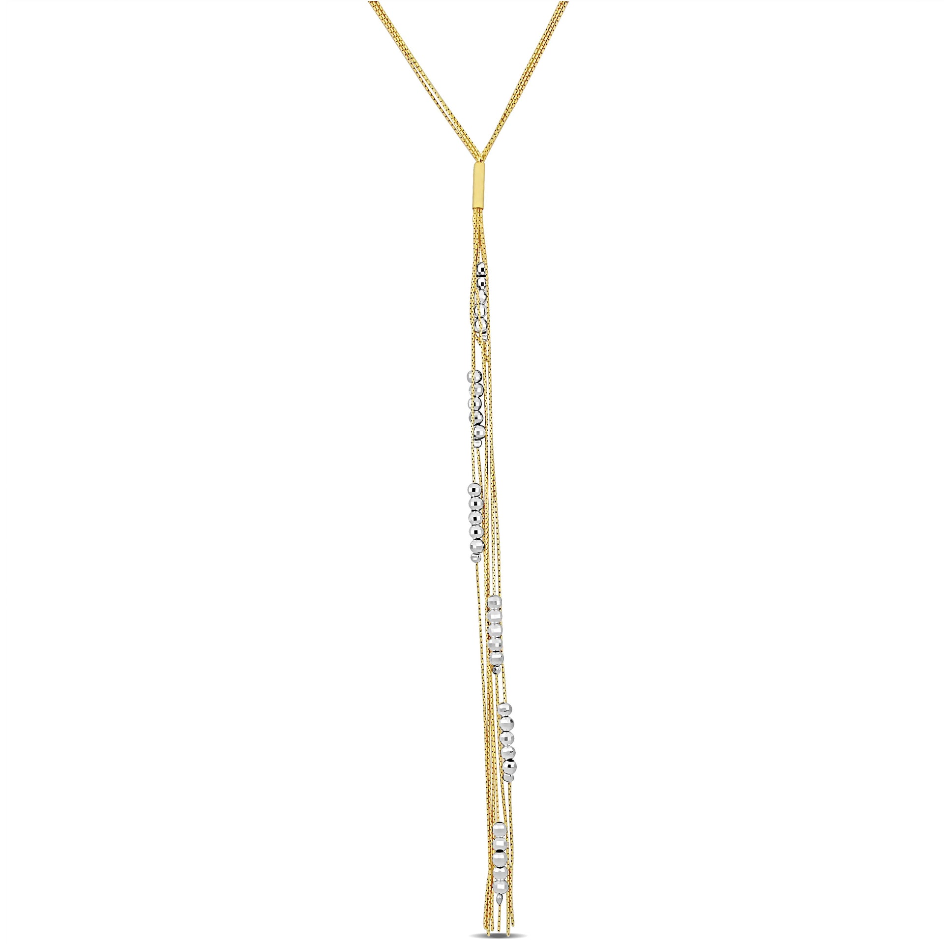 Mimi & Max Diamond Cut Beaded Lariat Necklace in Two-Tone Yellow and White Sterling Silver-17 in