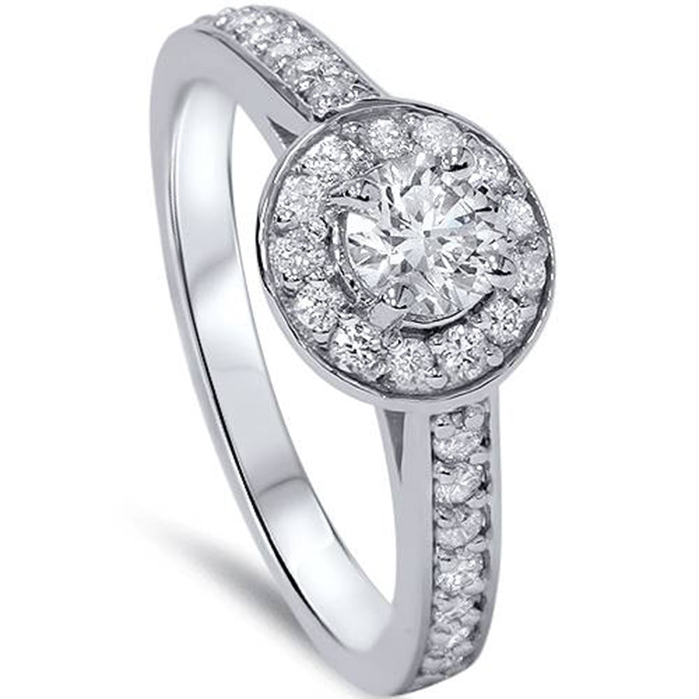 3/4ct Round Diamond Halo Engagement Ring 14K White Gold