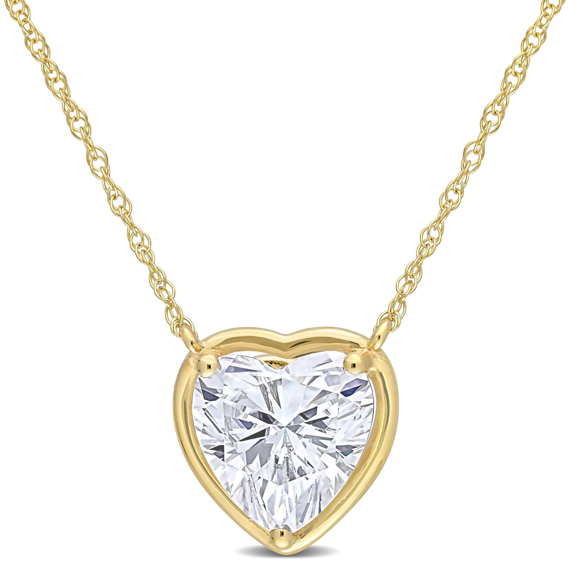 2 CT DEW Created Moissanite Heart Pendant with Chain in 10k Yellow Gold
