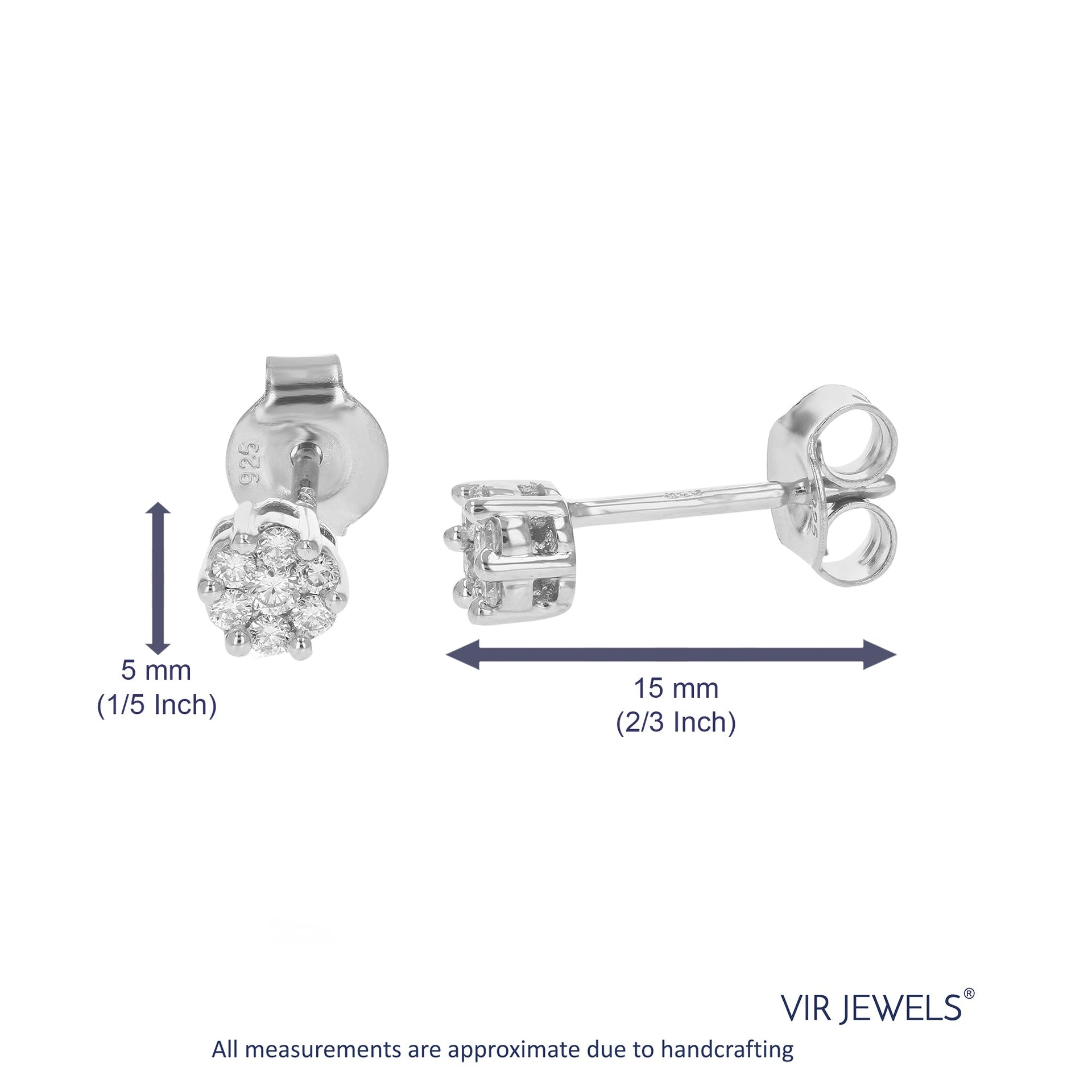 Cute 1/5 cttw Round Lab Grown Diamond Stud Earrings .925 Sterling Silver Prong Set