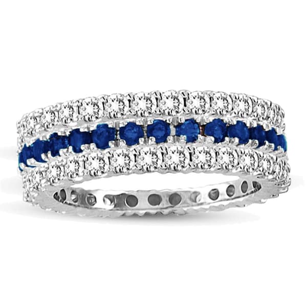 Suzy Levian 14k White Gold Sapphire Diamond 3-piece Set Eternity Band Ring