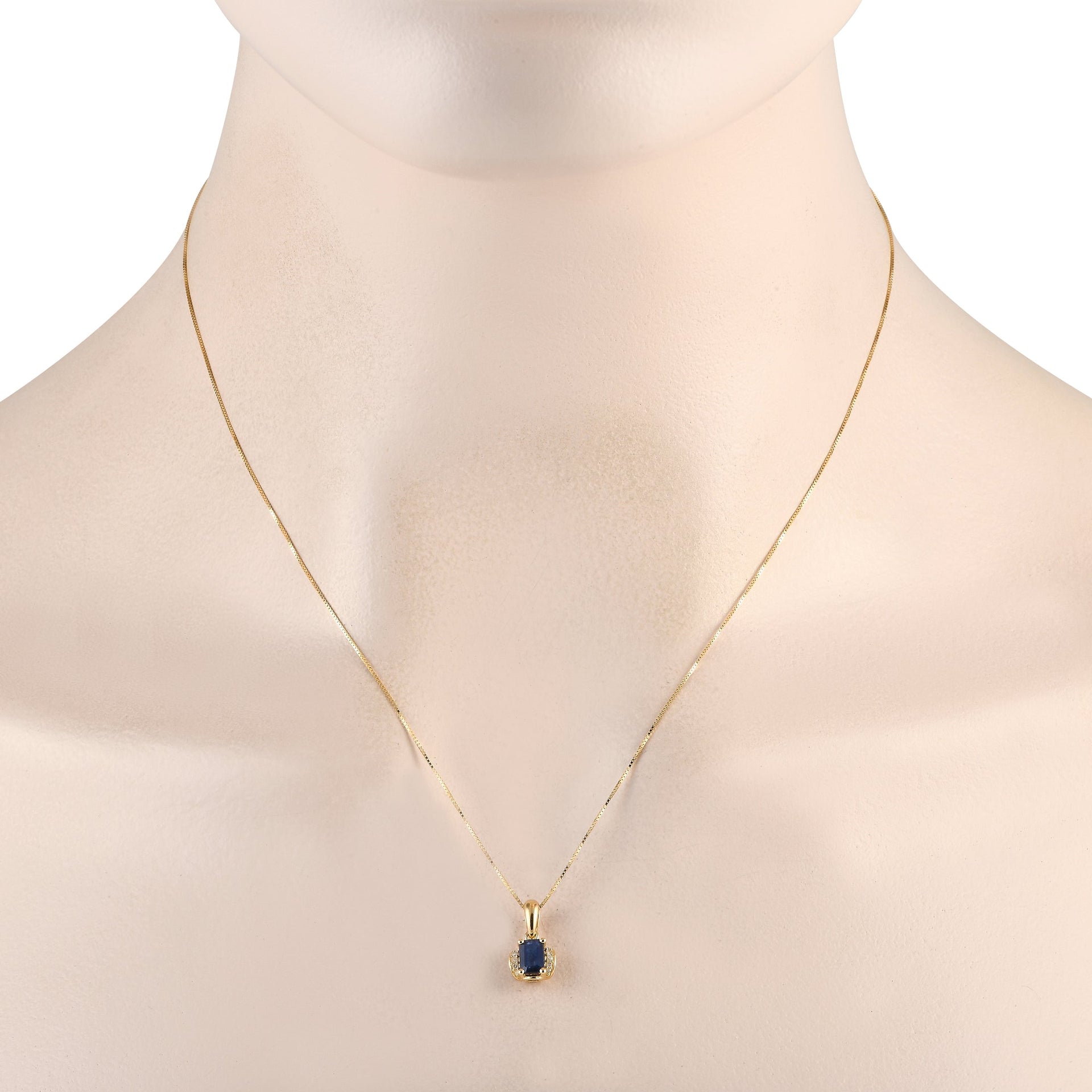 LB Exclusive 14K Yellow Gold 0.03ct Diamond and Sapphire Pendant Necklace PD4-16049YSA