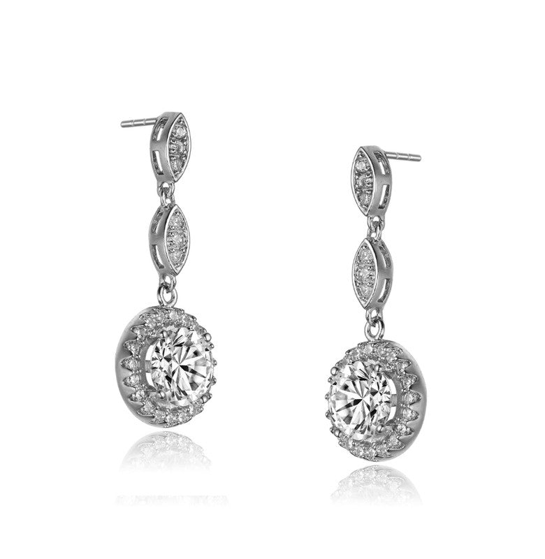 Cz Sterling Silver Rhodium Plated Dangling Earrings