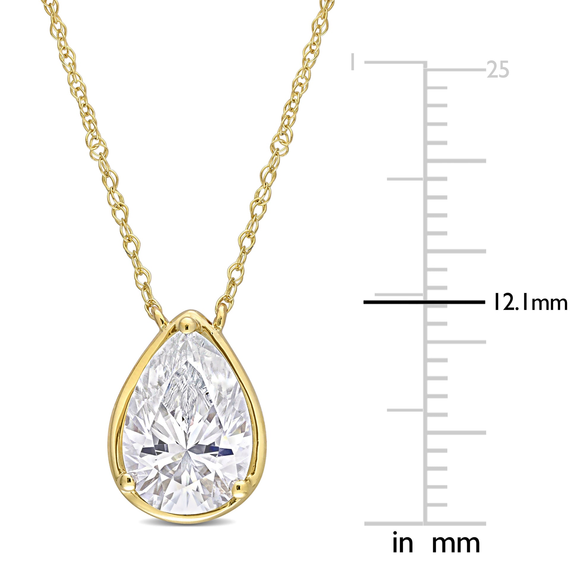2 CT DEW Created Moissanite Teardrop Pendant with Chain in 10k Yellow Gold