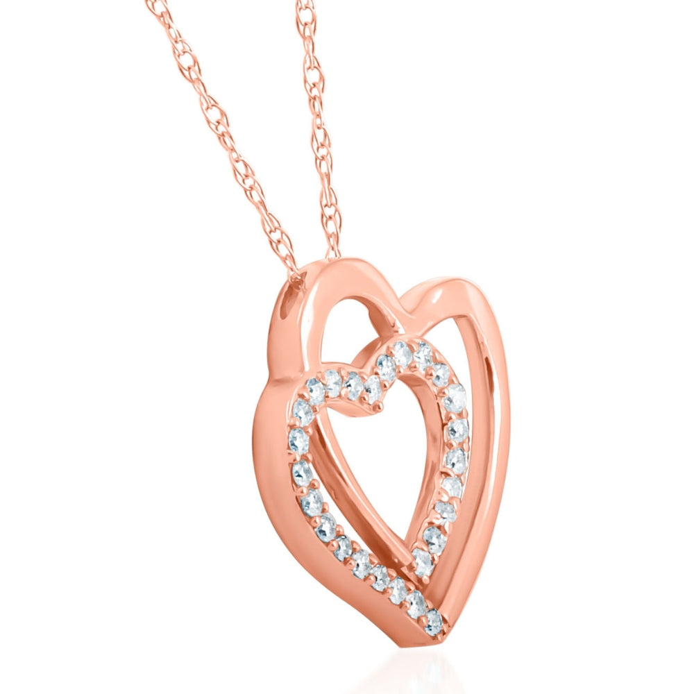 Womens 1/4ct Diamond Heart Shape Pendant 10K Rose Gold 3/4' Tall