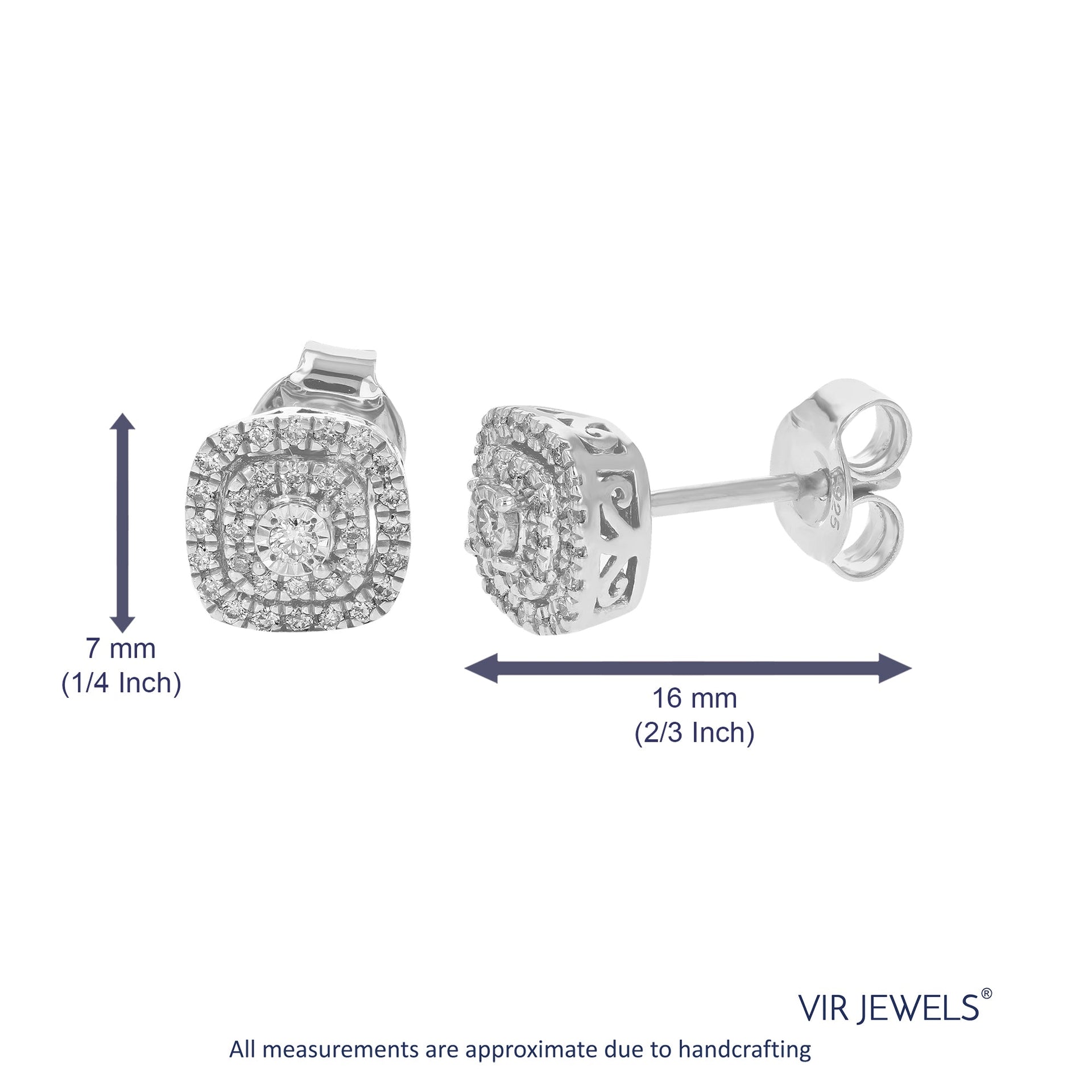 1/4 cttw Round Cut Lab Grown Diamond Stud Earrings Square Shape .925 Sterling Silver Prong Set
