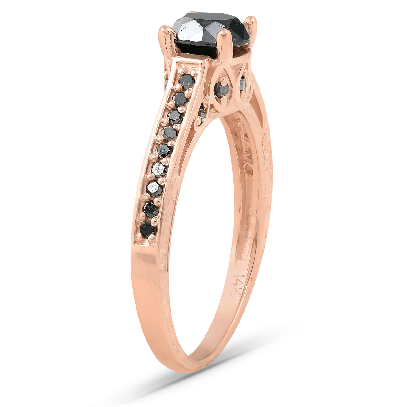 1 1/4ct Vintage Round Cut Black Diamond Engagement Ring 14K Rose Gold